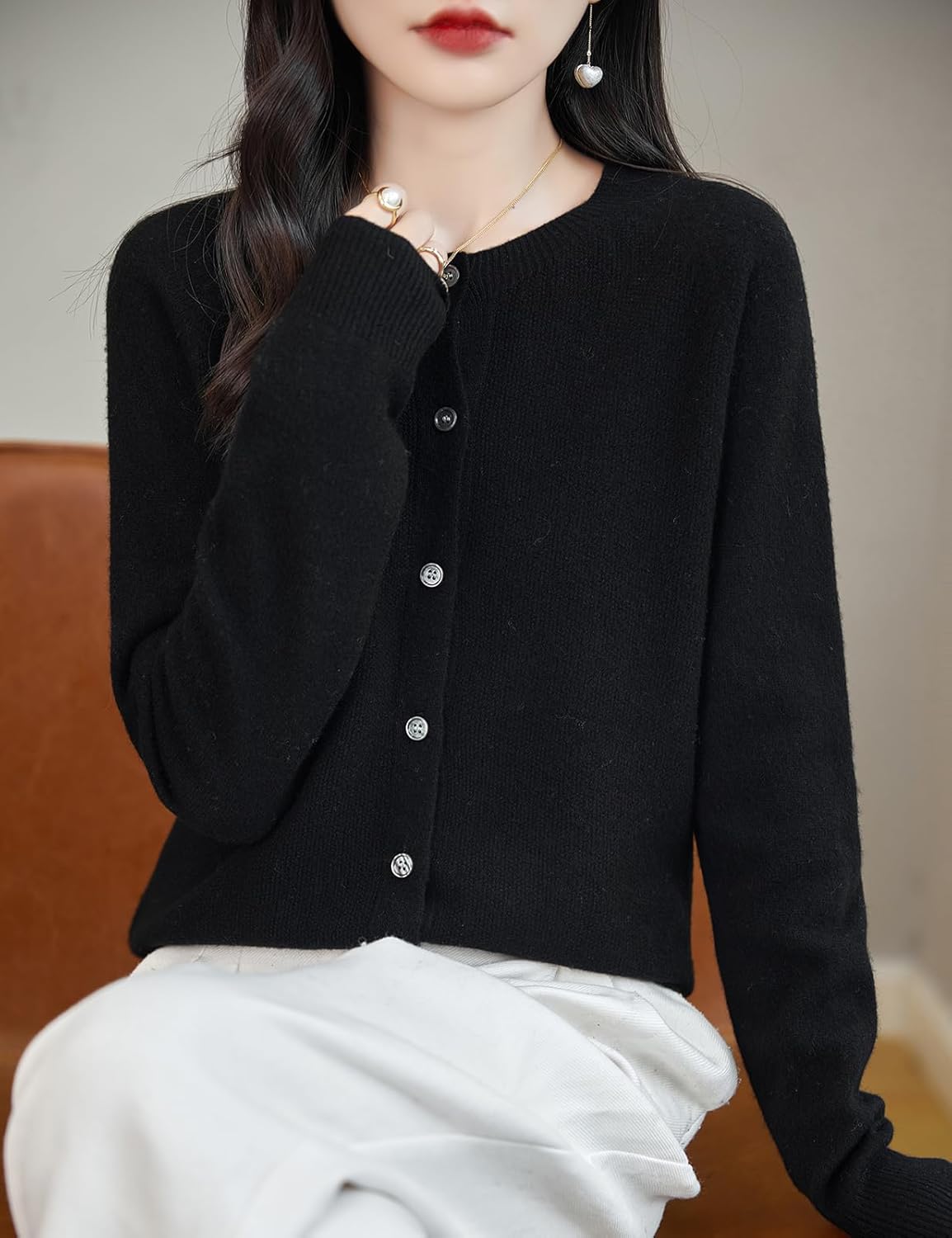 Chanyarn Women's Crewneck 100% Merino Wool Sweater 2025 Spring Fall Solid Long Sleeve Seamless Knitted Cardigan Sweater - Image 2