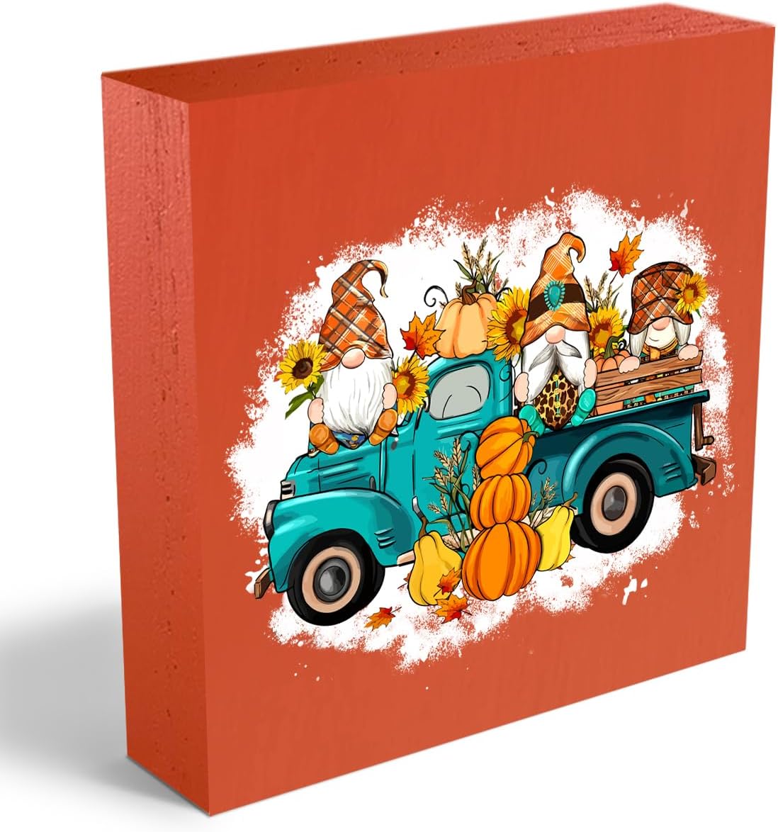 Fall Decor Gnome Pumpkin Wood Box Sign, Fall Decorations for Home, Autumn Decor Gnomes Decorations for Home, Country Wooden Signs Thanksgiving Decor, Bedroom Table Shelf Decor Decorations 5 x 5