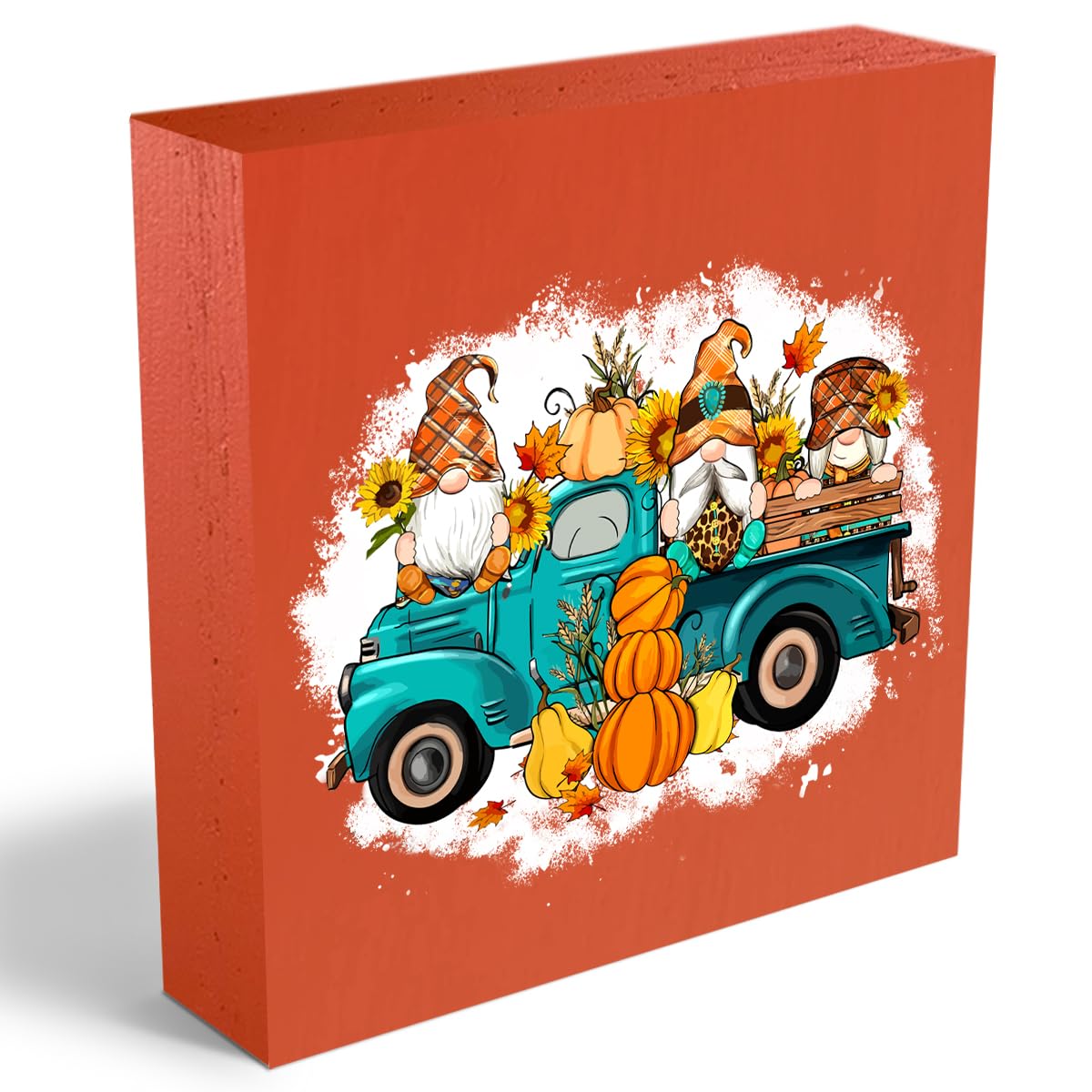 Fall Decor Gnome Pumpkin Wood Box Sign, Fall Decorations for Home, Autumn Decor Gnomes Decorations for Home, Country Wooden Signs Thanksgiving Decor, Bedroom Table Shelf Decor Decorations 5 x 5