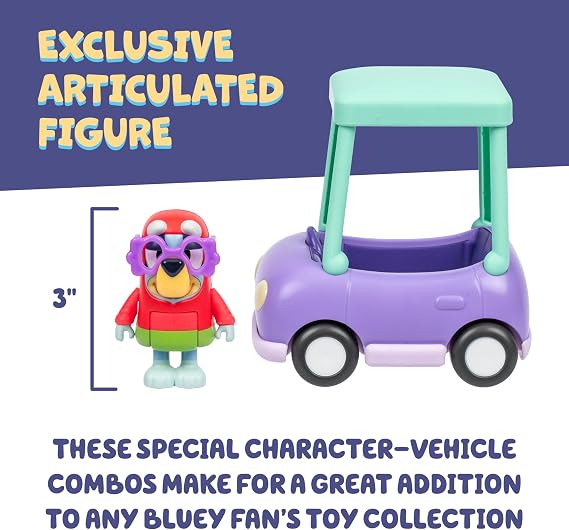 Bluey Basic Granny Toddler Toy Car, 3 Articulated Janet Kids Toy, Immersive Car Toys for Toddlers of Ages 3+