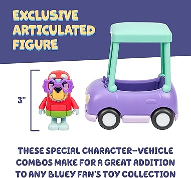 Bluey Basic Granny Toddler Toy Car, 3 Articulated Janet Kids Toy, Immersive Car Toys for Toddlers of Ages 3+