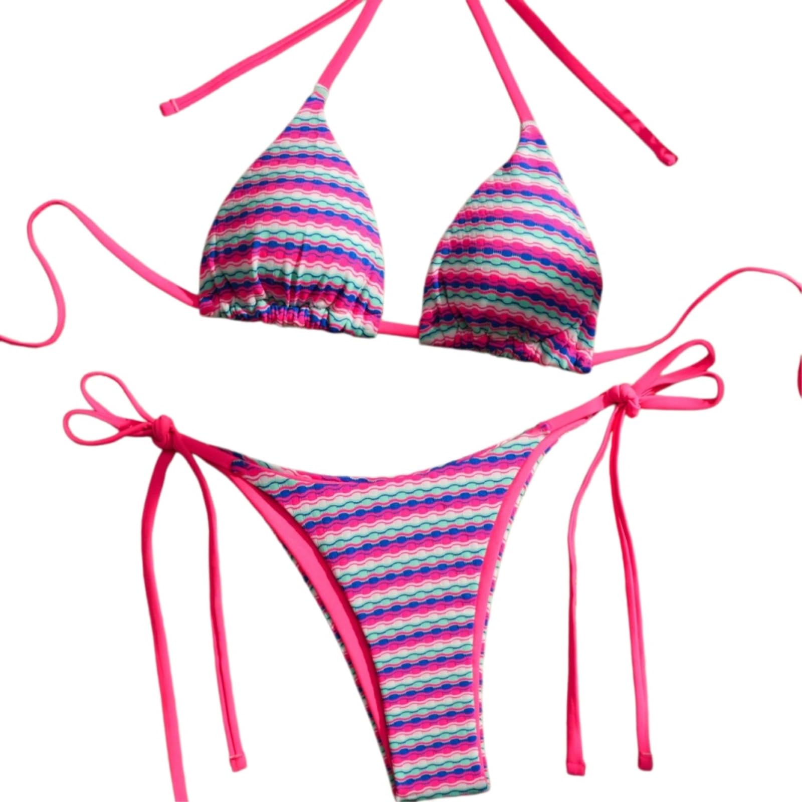 Bikini Mujer Triángulo Impreso Conjunto De Dos Piezas Cuerda Traje Baño Ropa Playa-04-xl