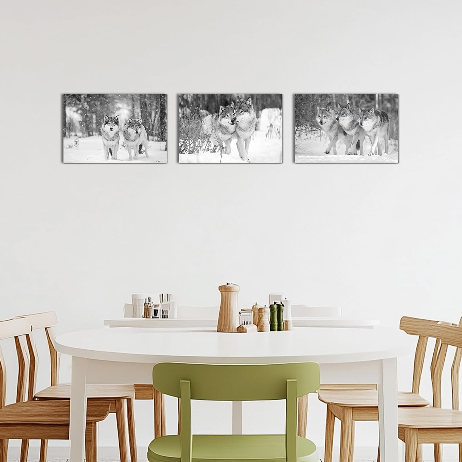 Sepwrol Wolf Canvas Wall Art Gray Wolves in Winter Forest Pictures Prints Wall Decor Wildlife Snowy Mountain Theme Poster Printing Artwork for Home Living Room Bedroom Walls, 12"x16"X3PCS