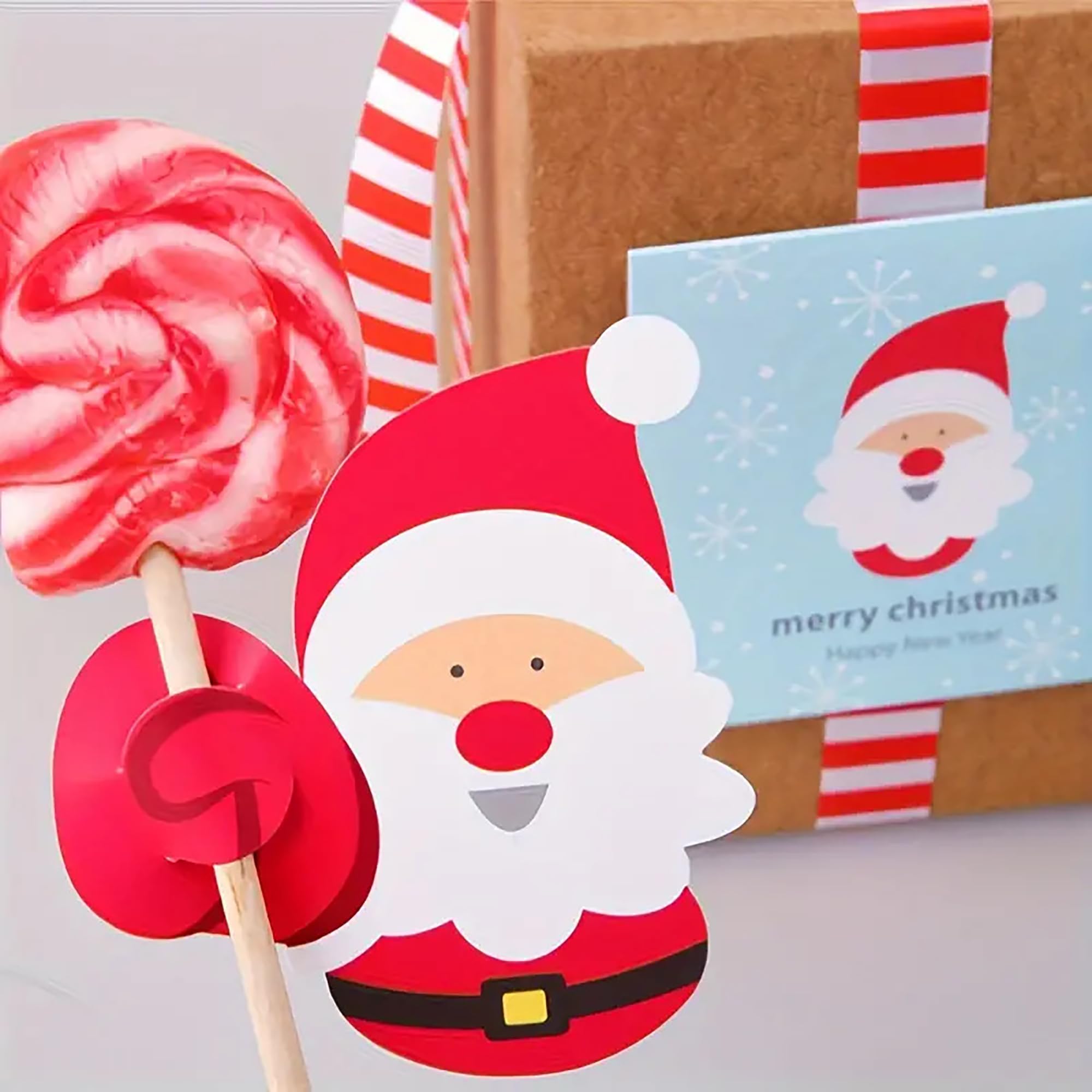 100pcs Christmas Lollipop Paper Cards Decorations Santa Claus Paper Candy Holders Sugar-Loaf Candy Wrapping Decorations For Christmas Party Supplies Candy Party Favors Greeting Cards for Kids