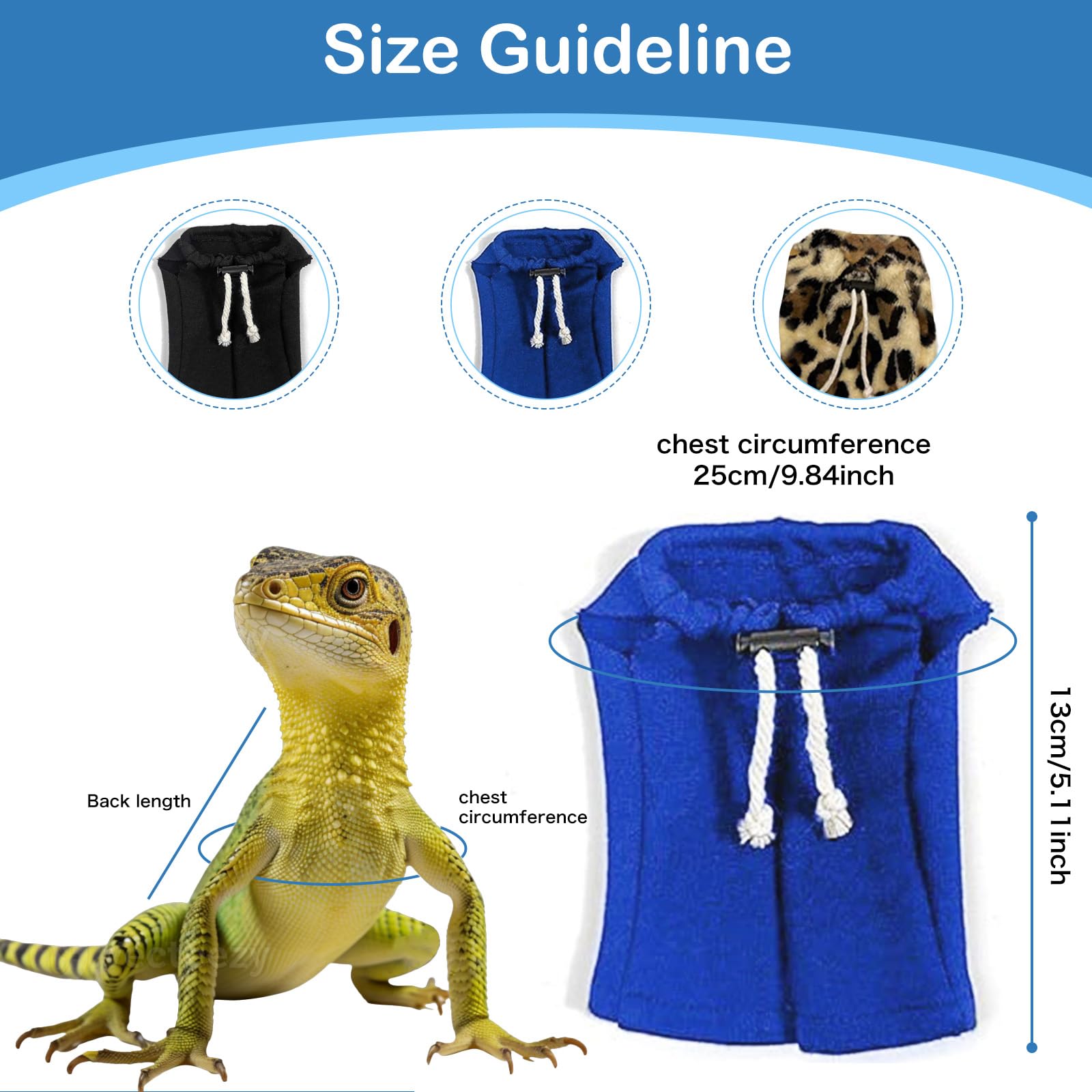 Lizard Clothes Bearded Dragon Hoodie Sweater Jacket Small Pet Costume Flannel Apparel for Reptiles Party Cosplay Props Chameleon Outfit Reptile Clothing Accessories(Blue) - Image 2