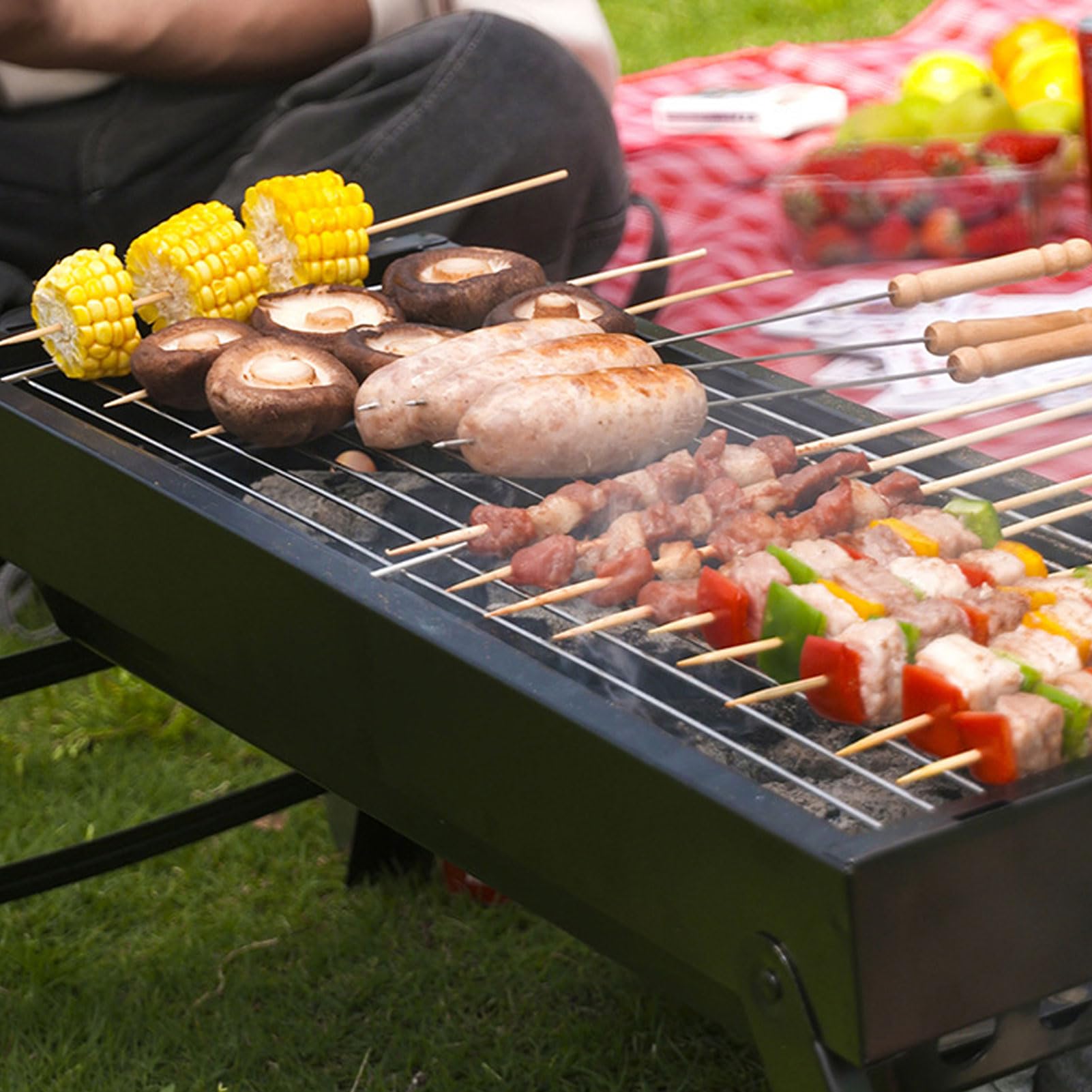 Składany Grill Węglowy ze Stali Nierdzewnej Stabilna Konstrukcja Wielofunkcyjne Zastosowanie na Pikniki 23,6x8,7x12,6 Cala Wyciągany Grill Węglowy