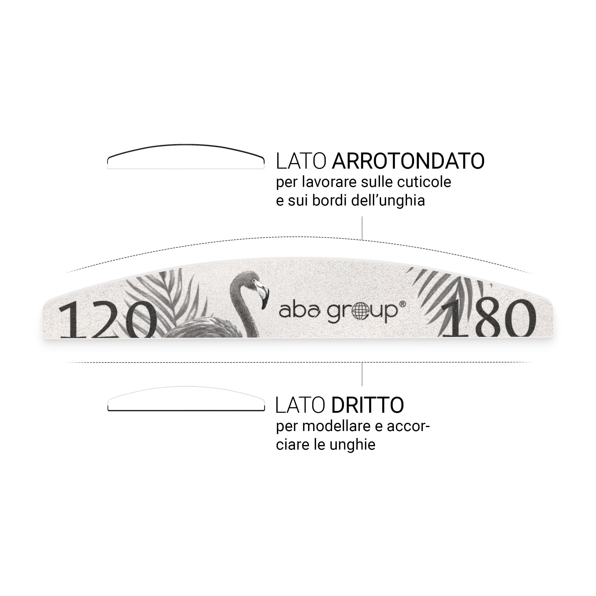 ABA GROUP Lima per unghie 120/180, 100 pezzi, mezzaluna, 4 mm di spessore, strumenti professionali per unghie in gel e naturali, lime per unghie in gel, lime per unghie double face, set di lime per