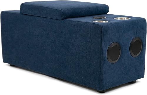 Miniatura 4 de Sunset Trading Pixie - Sofá modular de 4 piezas  Salidas de consola con altavoz Bluetooth, almacenamiento USB, portavasos de tela azul, en forma de