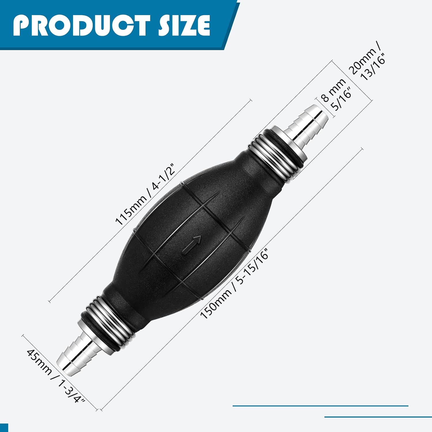 BBTO 4 Pieces Black Primer Bulb Rubber Fuel Pump Transfer Vacuum Fuel Primer Bulb Marine Gas Siphon Hand Pump Outboard Line for Petrol Marine Boat Accessories(5/16" 8mm)