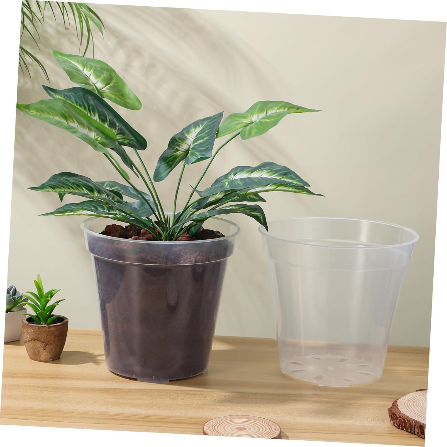 10pcs Clear Plastic Nursery Pots with Drainage Holes Transparent Orchid for Indoor Plants Sturdy Reusable Flower Pots for Garden and Home Use