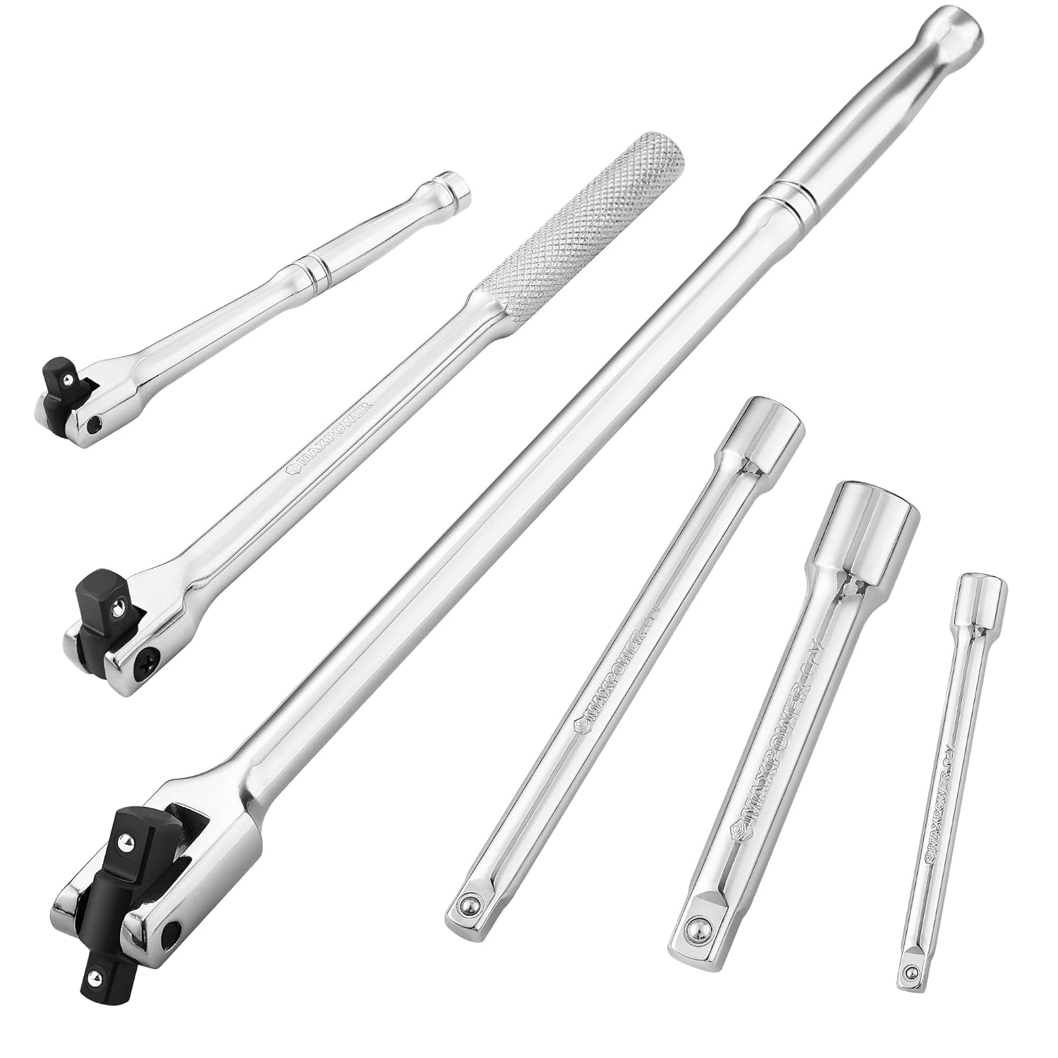MAXPOWER Breaker Bar and Socket Extension Bar Set, Included 1/4" 3/8" 1/2" drive Extensions, 15