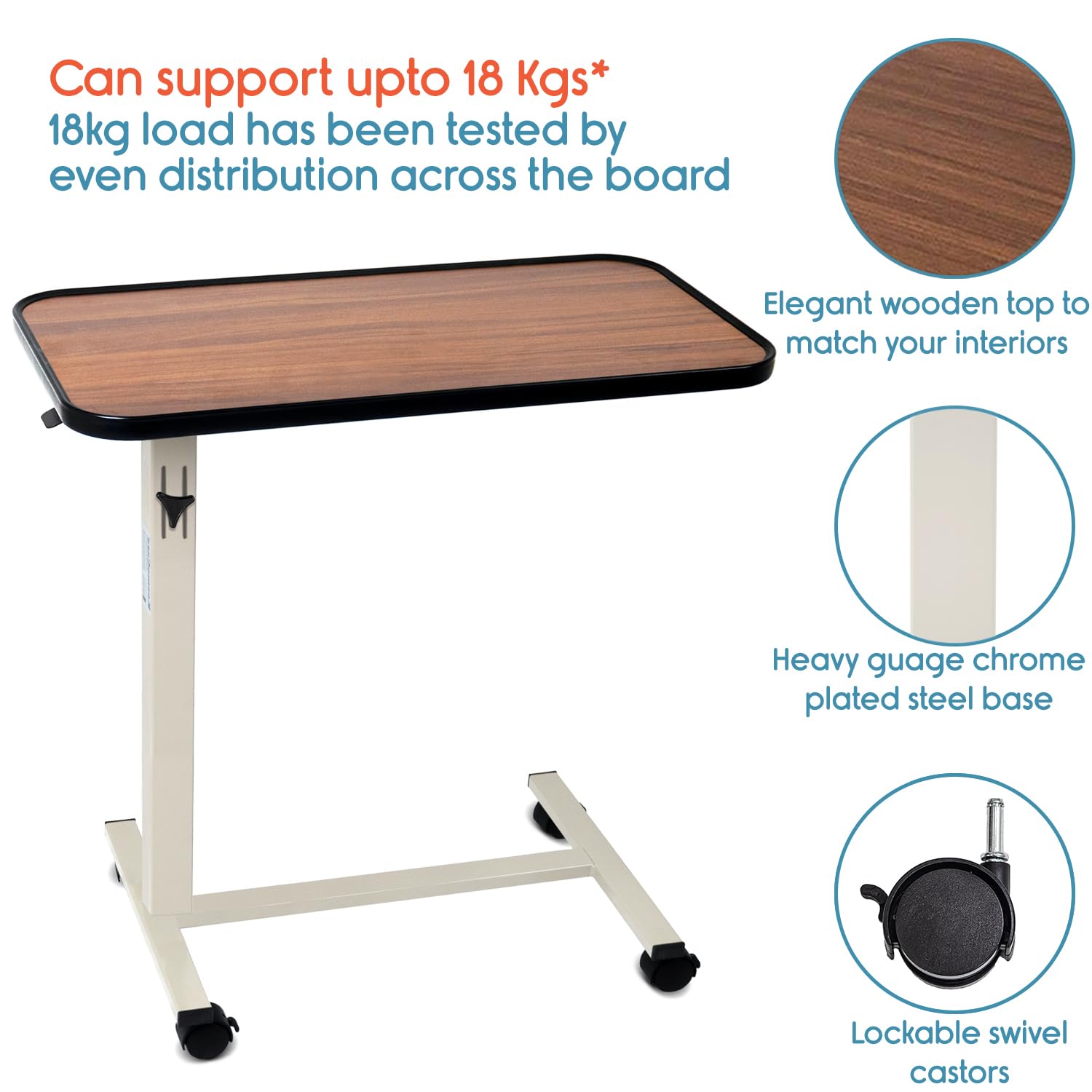 KosmoCare Height Adjustable Multipurpose Table Trolley (Hydraulic - Cherry Wood, Cherry Wood) - Image 4 thumbnail