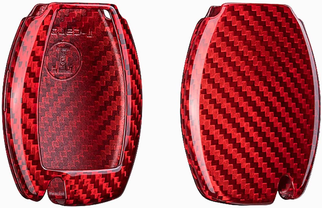 Genuine Carbon Fiber Key Fob Cover for Mercedes-Benz A Class B C E S G M V Class CLA CLS GLA GLC GLE GLK GL GLS SL SLK SLC Viano for Metris Car Remote Key Case for Men Women - Red