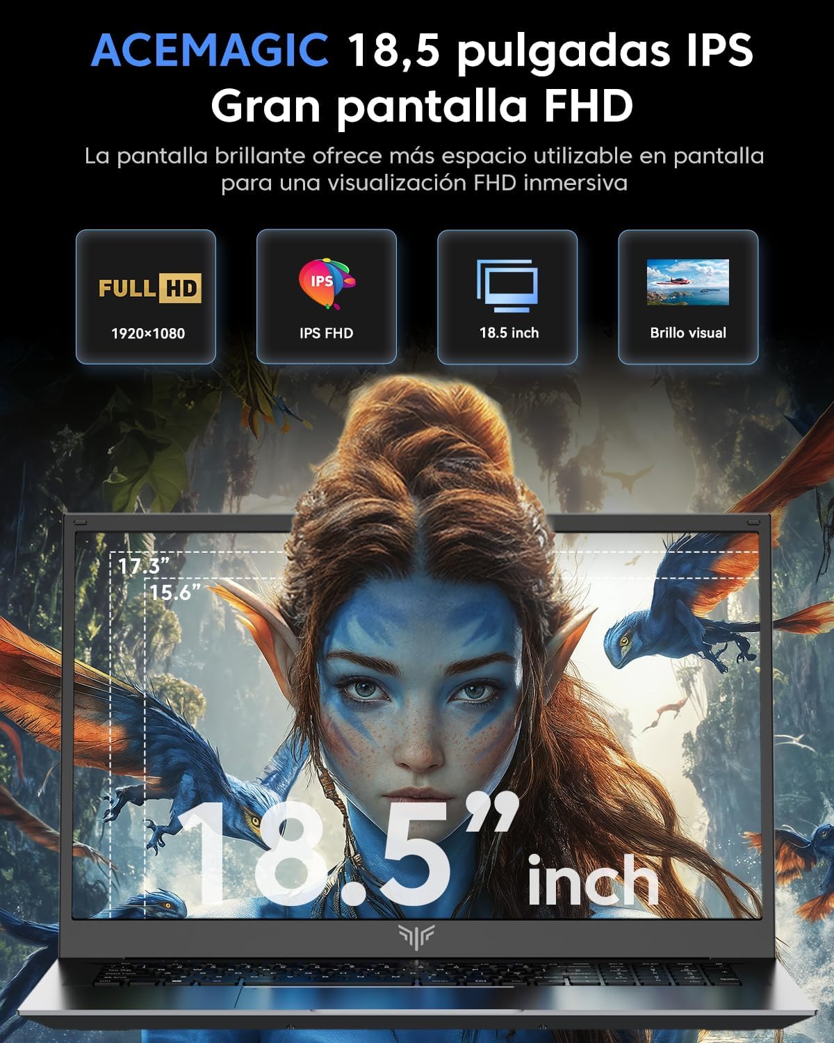 ACEMAGIC 18.5 Pulgadas FHD Ordenador Portátil, Procesador 4300U hasta 3.7 GHz, 16GB DDR4 RAM 512GB M.2 SSD, Portatil Batería 7000mAh, 180° Plegado, Webcam, HDMI, Type-C, USB3.2, Laptop Oficina Estudio 3