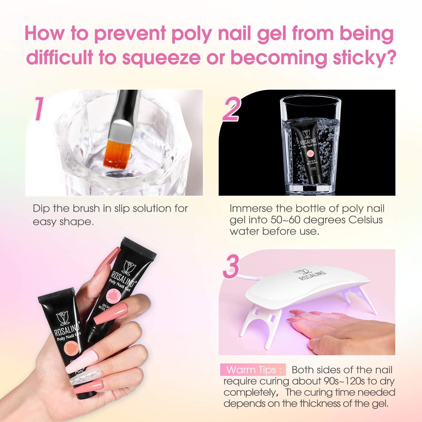 ROSALIND Acrygel Kit Complet, Gel pour Extension d’Ongle 16 Couleurs 10 ml Avec Lampe UV, Base & Top Coat et Outils de Manucure, Gel Construction Ongle UV Set de démarrage pour DIY Nail Art