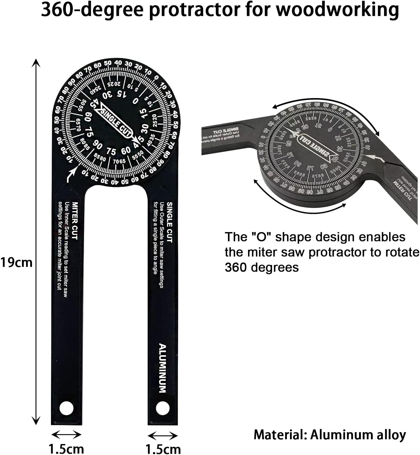 Houdao 7 Inch Miter Saw Protractor Angle Finder Tool Aluminum Metal