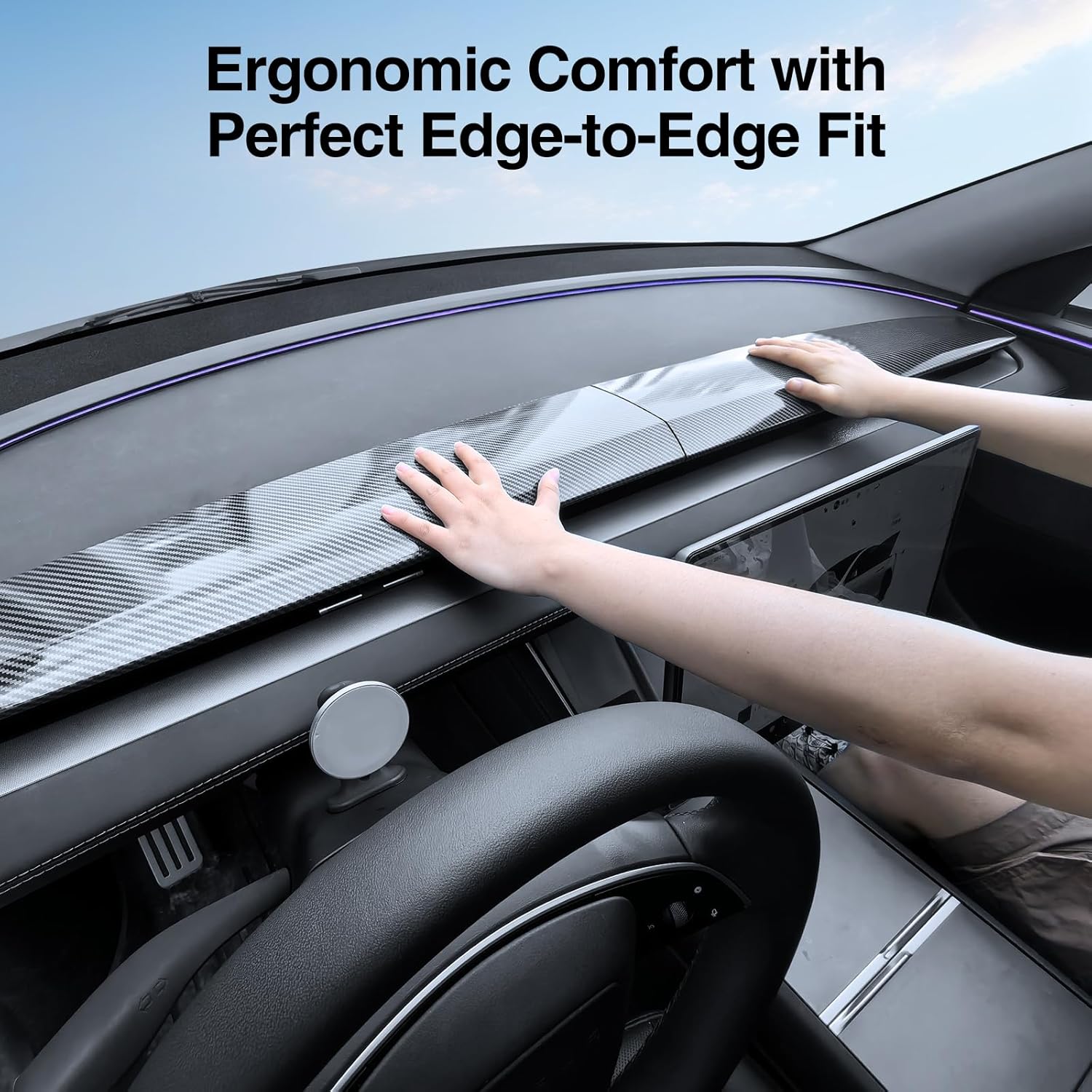 for Tesla Model Y Juniper Dashboard Cover Trim 2025 Interior Accessories, ABS Central Control Panel Protective Sticker-Matte Carbon Fiber Pattern