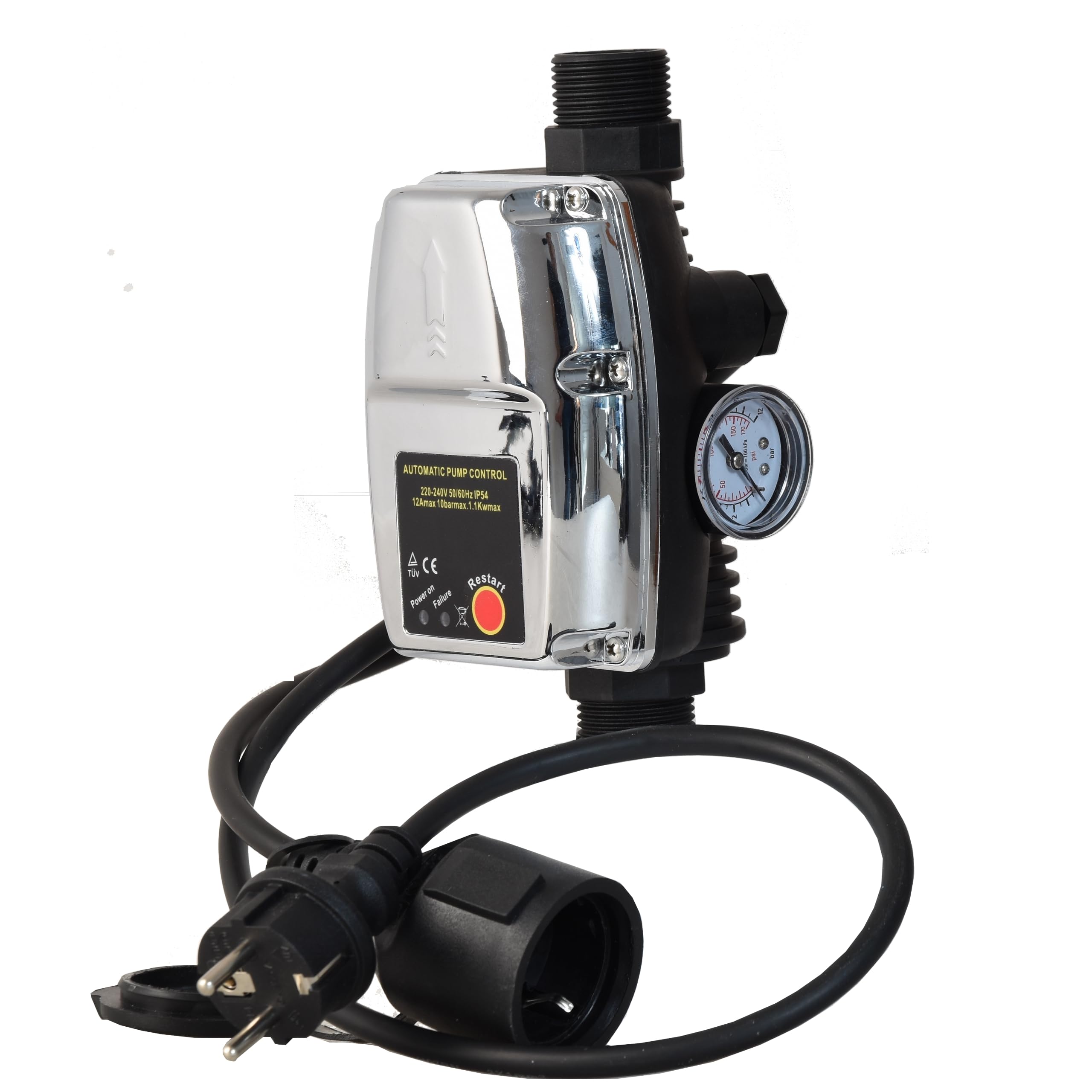 Pompe d'arrosage JX 1100 avec Pressostat Électronique CSK 5 - Pompe à Eau (1100 W, 3600 l/h hauteur max 50 m) Commande de Pompe – Mise en Marche et Arrêt Automatiques - Protection Fonctionnement à Sec
