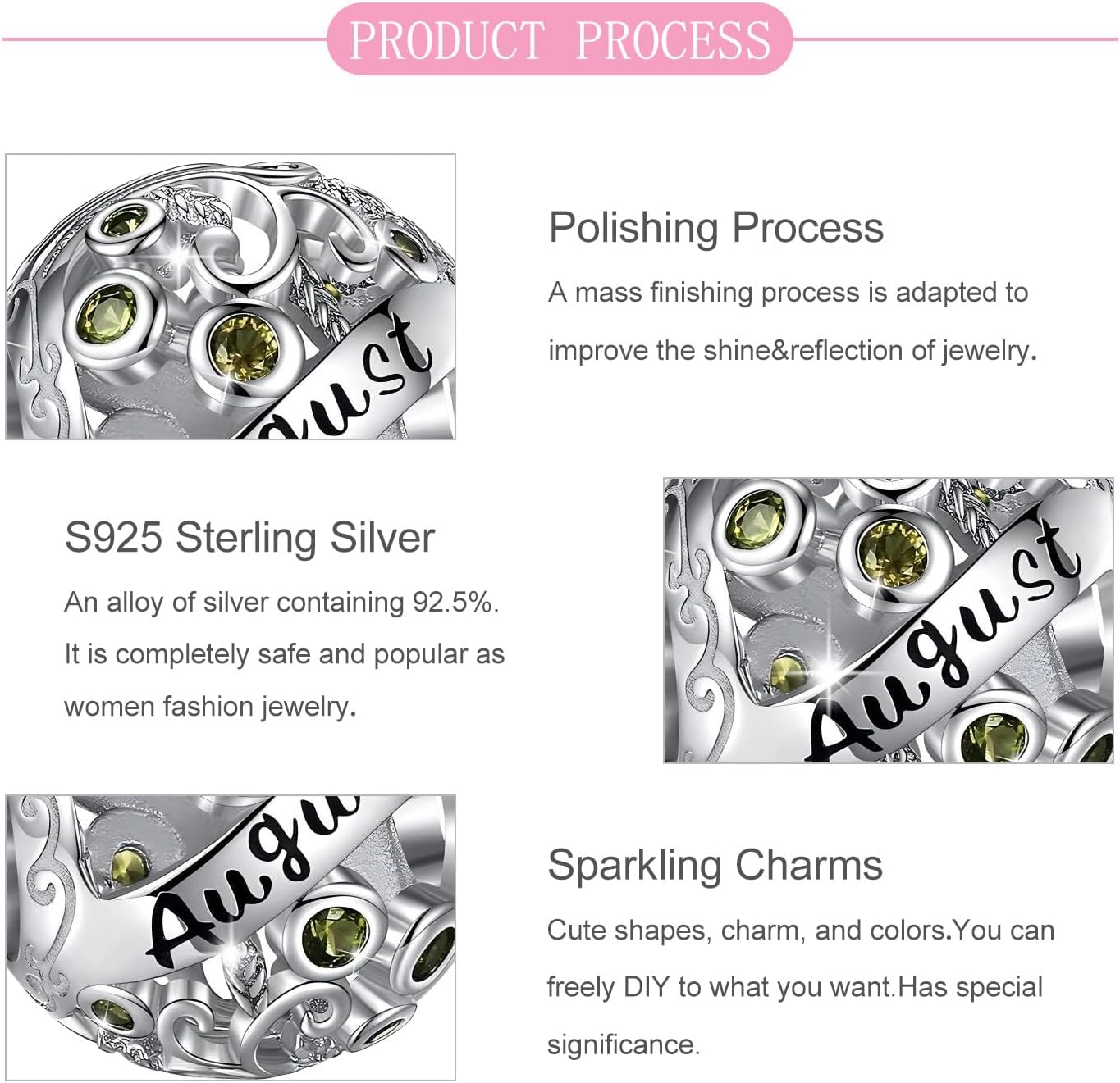 925 Sterling Silver Birthstone Charms for Pandora Bracelets and Necklaces, Bead Charm with Cubic Zircona Valentines Gifts for Wife/Girlfriend Women - Image 5