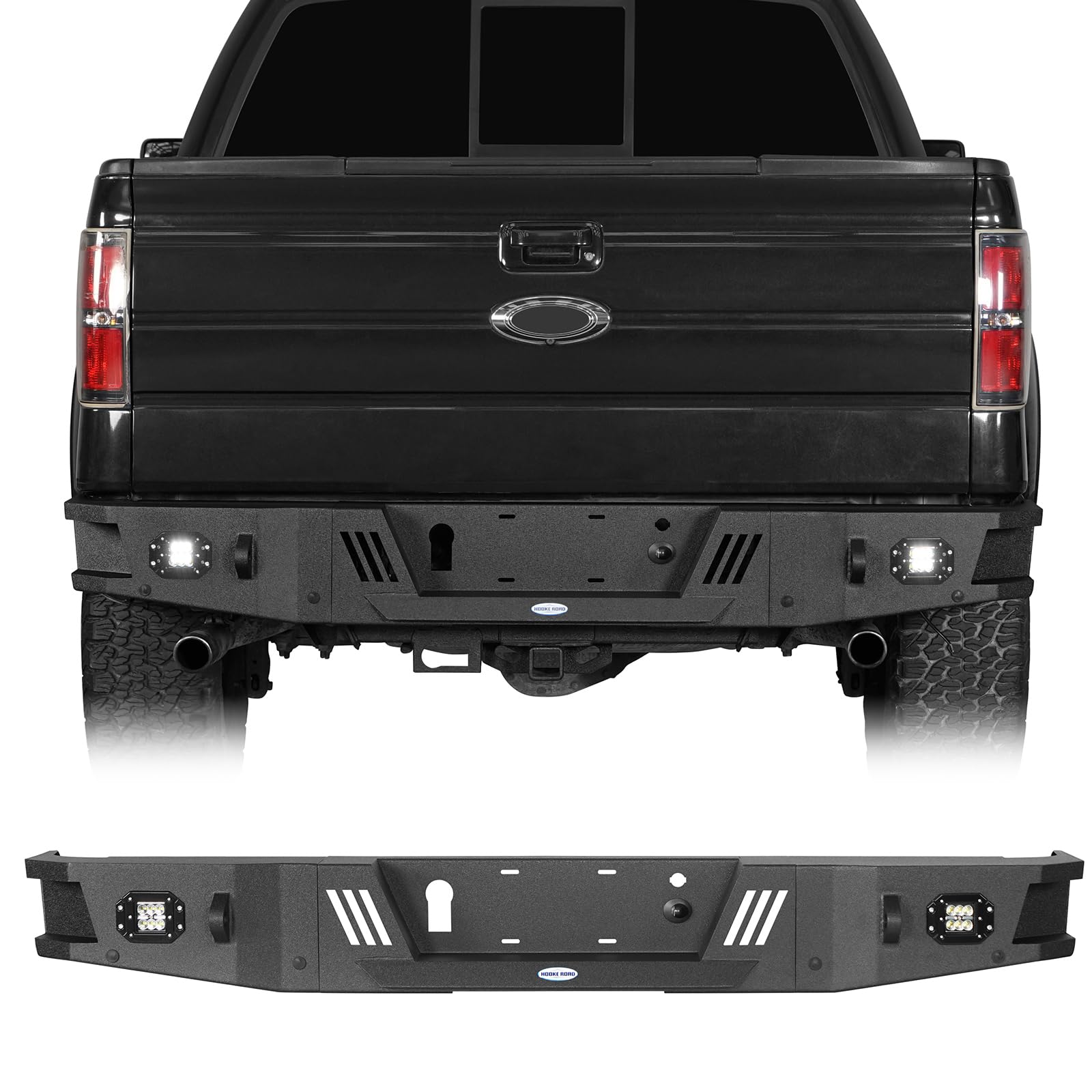 Hooke Road F150 Rear Bumper w/Lights & Towing Hooks for Ford F-150 2006-2014