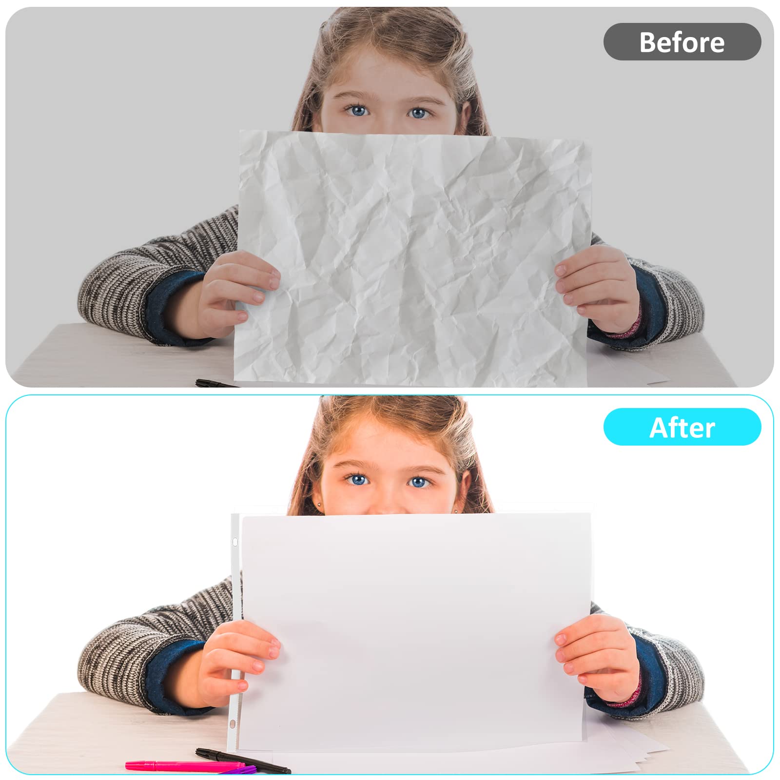 Glenmal Confezione da 200 protezioni per fogli da 28 x 43 cm, 3 fori, trasparenti, resistenti, per raccoglitori a 3 anelli, buste in plastica per raccoglitori