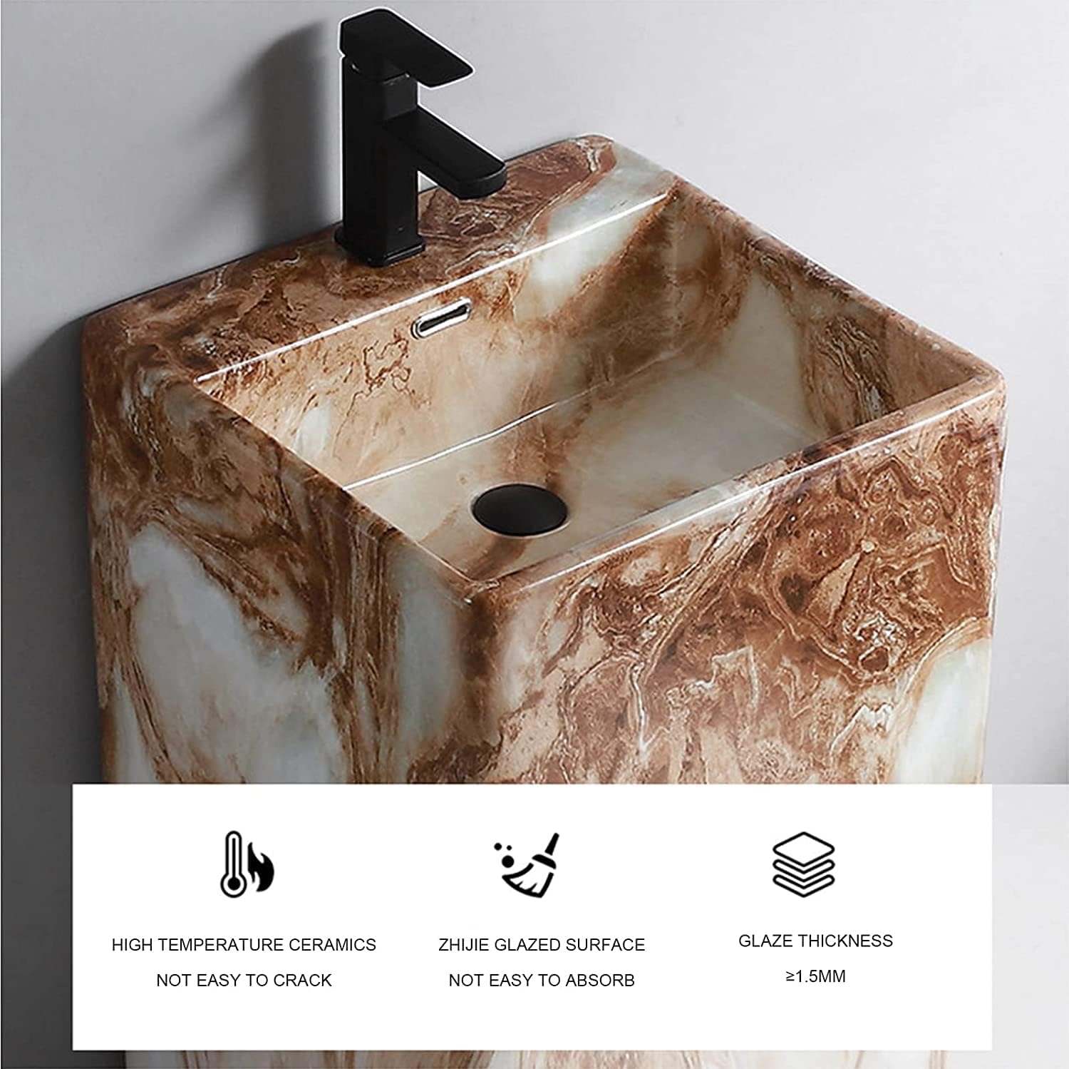 Full Pedestal Art Bathroom Basin Sink Pedestal Lavatory Sink Art Pedestal Bathroom Sink Toilet Basin Handmade with Drain Mounting Holes (C Without Mirror)