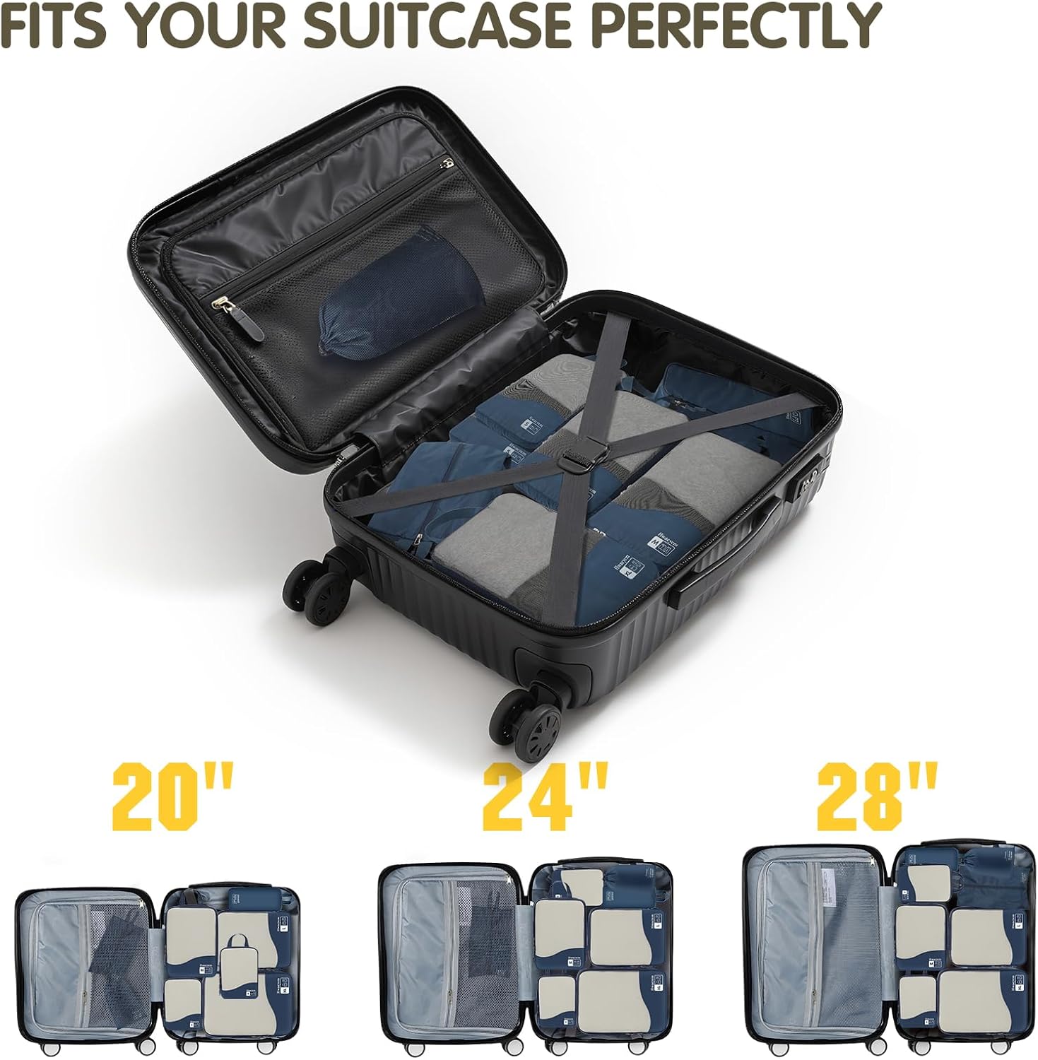 Compression Packing Cubes 8 Set, See-Through Mesh Compression Packing Cubes Travel for Carry on Women/Men, Dual Zipper Packing Bags for Suitcases, Luggage and Backpacks (Navy Blue) 8 Set Navy Blue image 6 of 9 B0FGCPP1CH