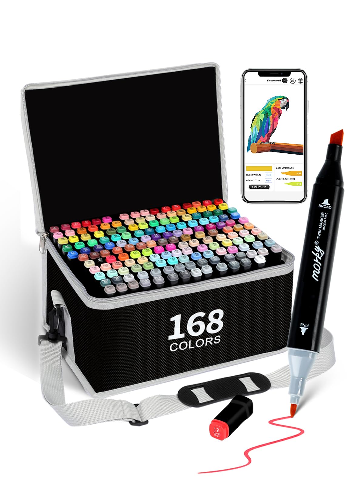 HornedDragon Alkohol Stifte Set mit App, Alkohol Marker Meißel & Feine Spitze, Alcohol Marker für Erwachsener, Twin Markers für Malerei, Zeichnen & Illustrationen