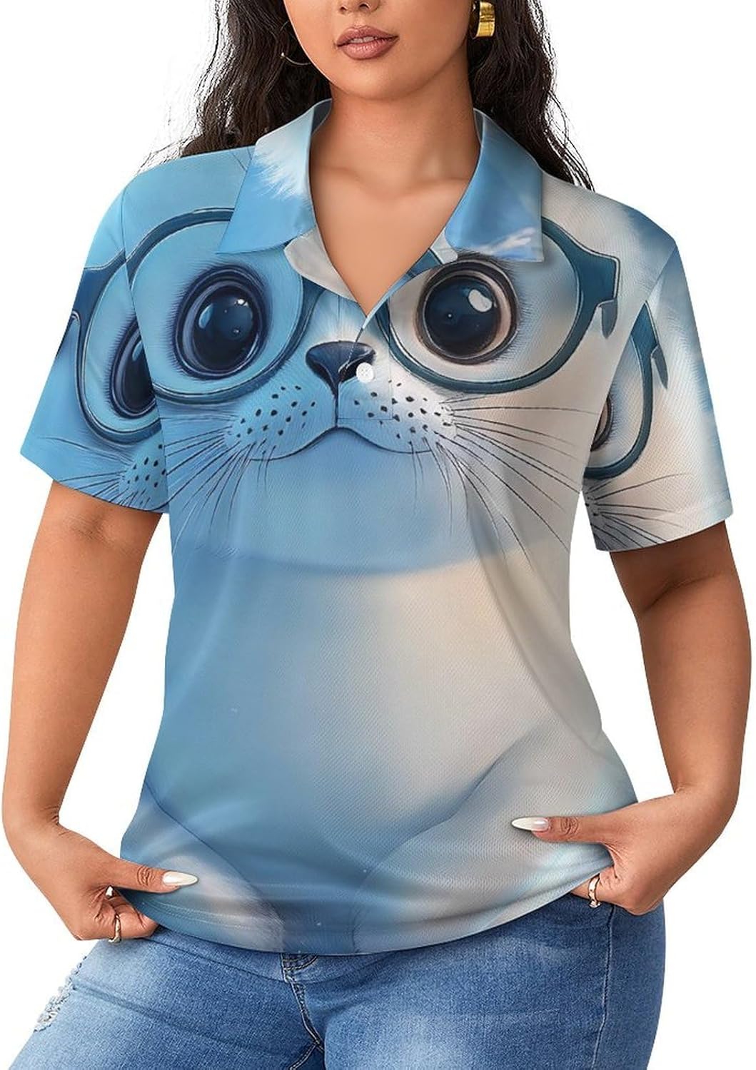 Seal-Pups Womens Golf Polo Shirts Summer Short Sleeve Collared 3 Buttons T Shirt Activewear Tops