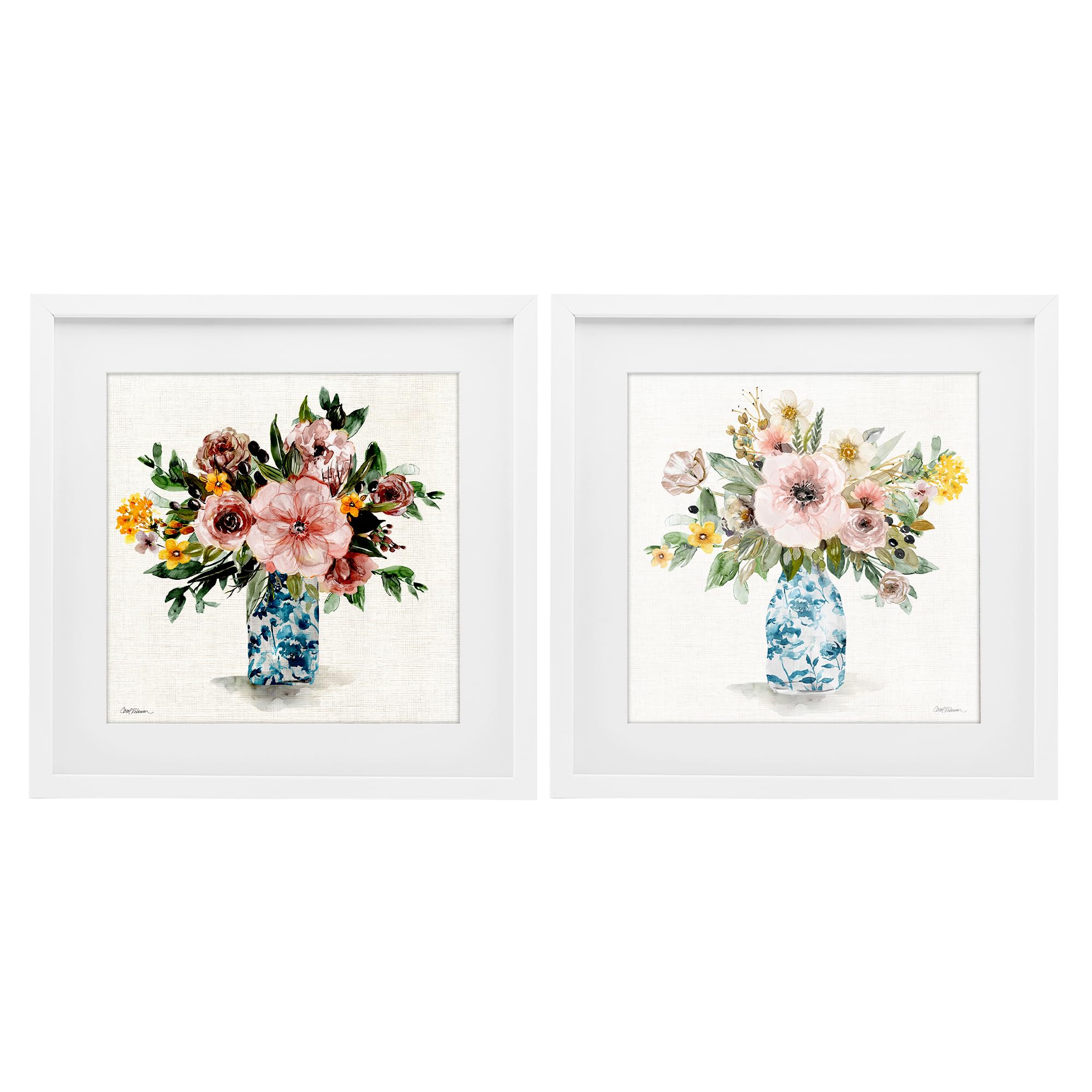 Stupell Industries Chinoiserie Bouquet Watercolor Vase 'Summer Chinoiserie Flowers'| 2Pc Framed Print Under Glass Set