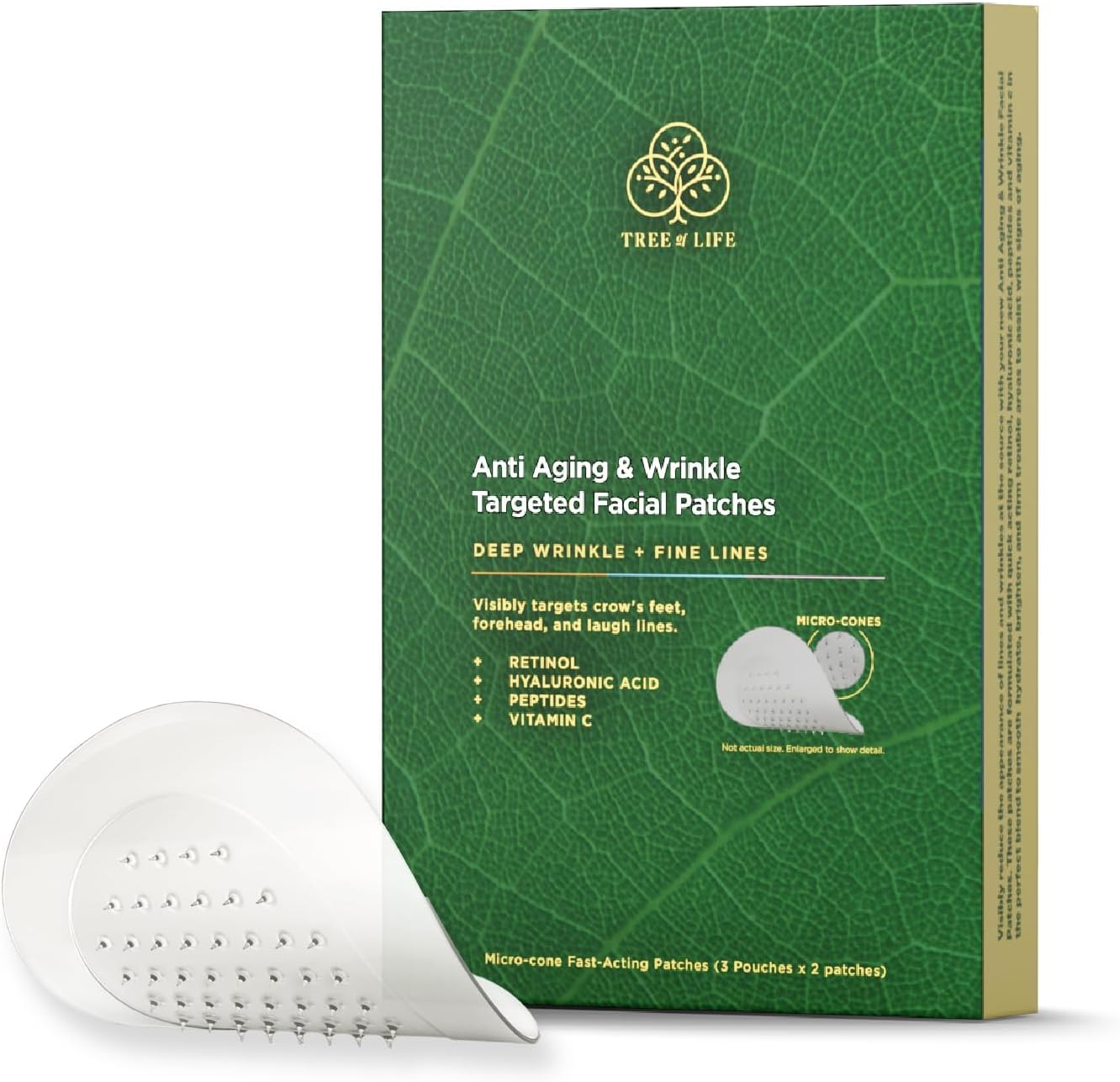 TREE OF LIFE BEAUTY Deep Wrinkle Targeted Patches with Advanced Retinol, Hyaluronic Acid, Vitamin C, and Peptides for Forehead and Between Eyes, 6 Patches