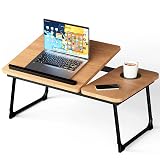 Stolik na laptopa, biurko do łóżka ze składanymi nogami i otworem na kubki, regulowane tace, uchwyt na książkę, stojak na laptopa, taca na laptopa, na łóżko, sofę, taras, dywan, orzech włoski