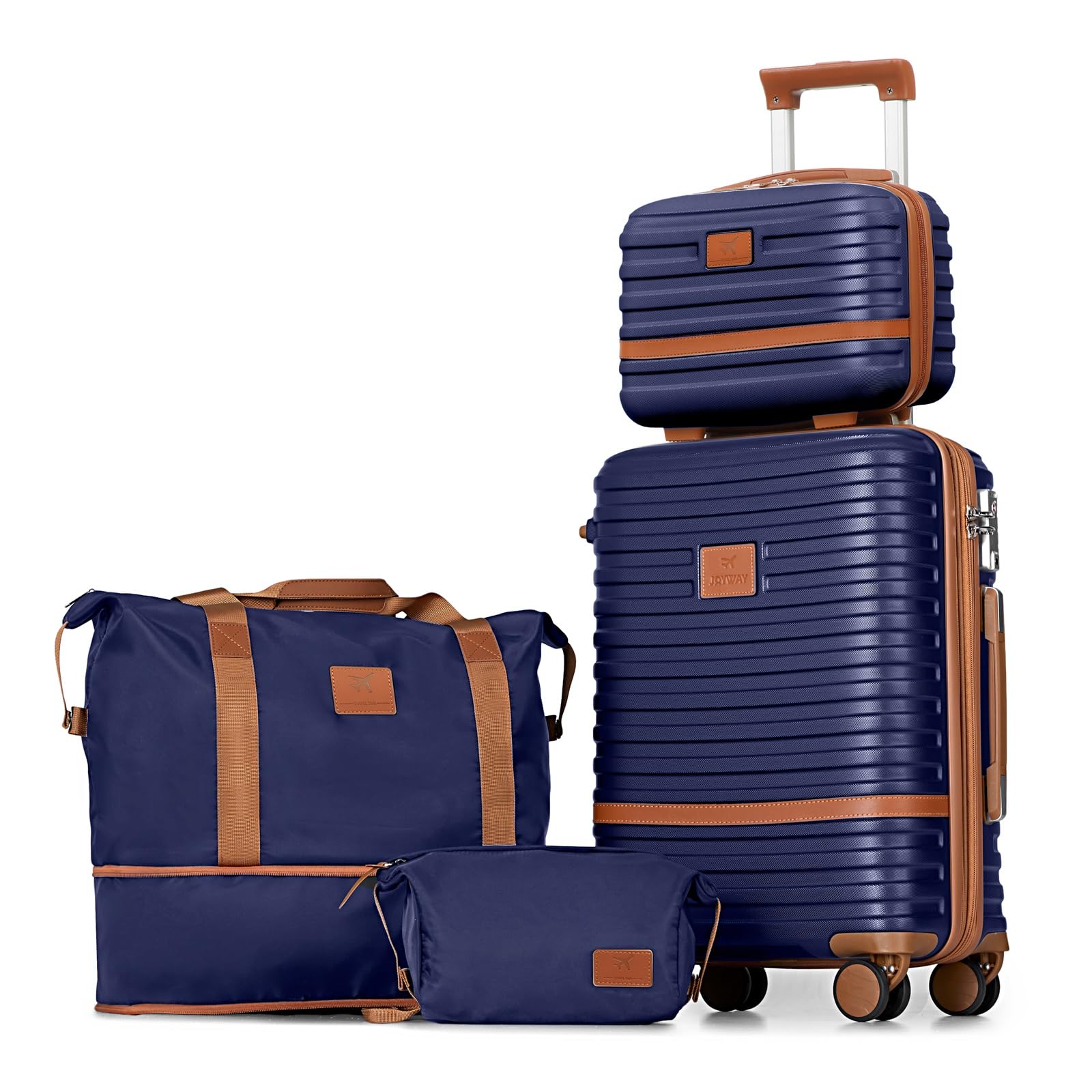 Joyway Carry On Luggage 20 Inch Expandable Suitcase with Spinner Wheel, 4 Piece Hard Shell Luggage Set with TSA Lock(Navy brown)