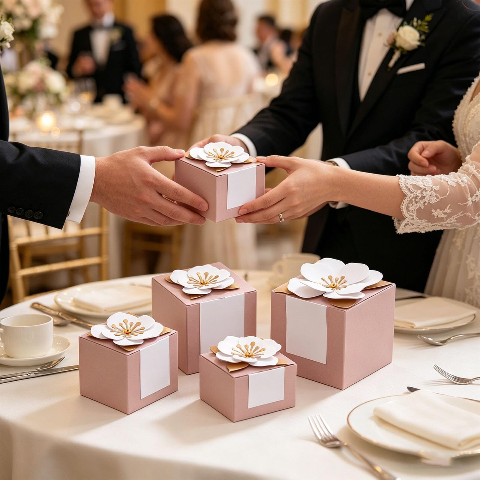 Caja de regalo de dulces florales para celebraciones de bodas y momentos importantes con delicados diseños de pétalos Bonos para recepción de bodas
