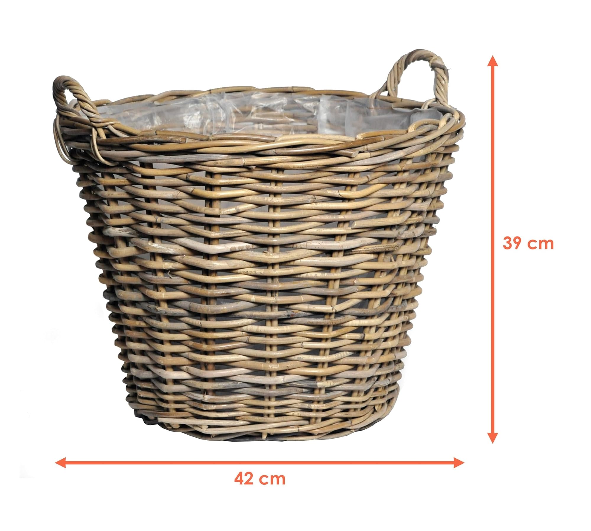 Panier à plantes en rotin naturel avec anses – 42 cm – Panier à fleurs en osier tressé avec film – Décoration de jardin – Panier de jardin en osier tressé