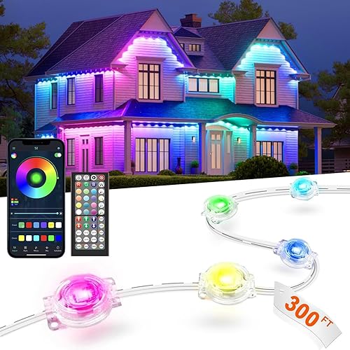 Luces permanentes para exteriores, luz de alero inteligente RGB que cambia de color, iluminación LED para casa con aplicación y control remoto,