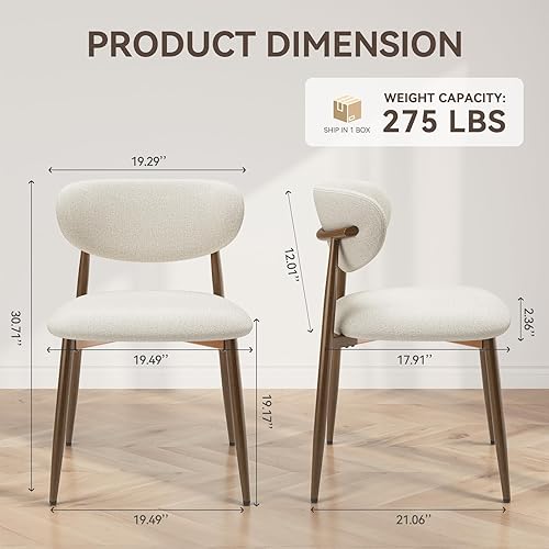 Miniatura 2 de Juego de 2 sillas de comedor, sillas de cocina con respaldo curvado con patas de metal y almohadillas antideslizantes, silla de comedor tapizada