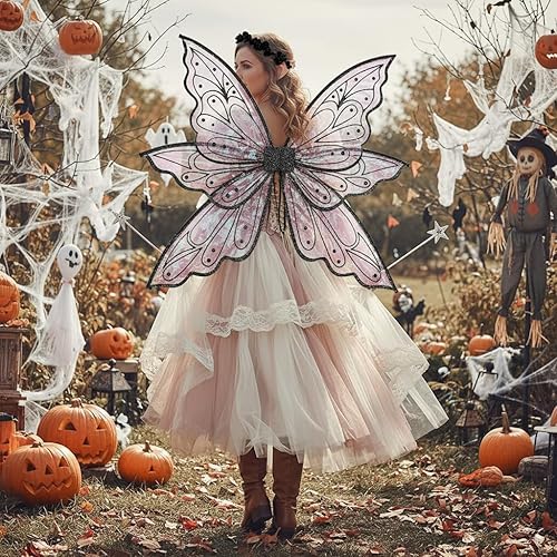 Miniatura 4 de Alas grandes de hadas doradas para adultos, alas transparentes y brillantes, disfraz de hada de mariposa, disfraz de Halloween, alas de ángel para