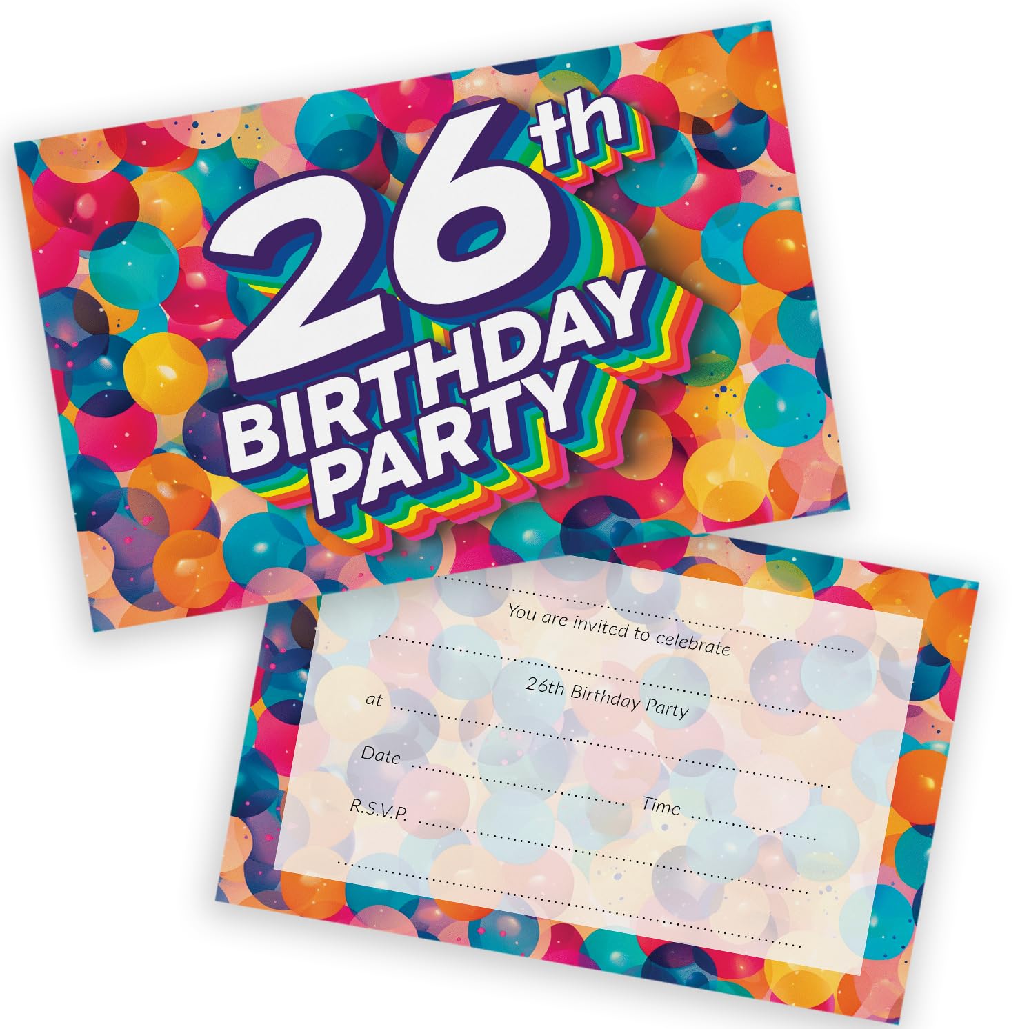 26th Birthday Party Invitations Men Women - Rainbow Balloons 20 Pack - Adults Birthday Invitations for Friends Family A6 Bday Party Invites Invitation Cards with Folding Envelopes