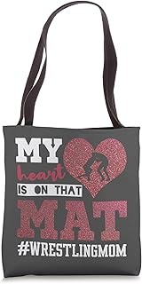 Wrestling Mom My Heart is on That Mat Design For Mother Tote Bag