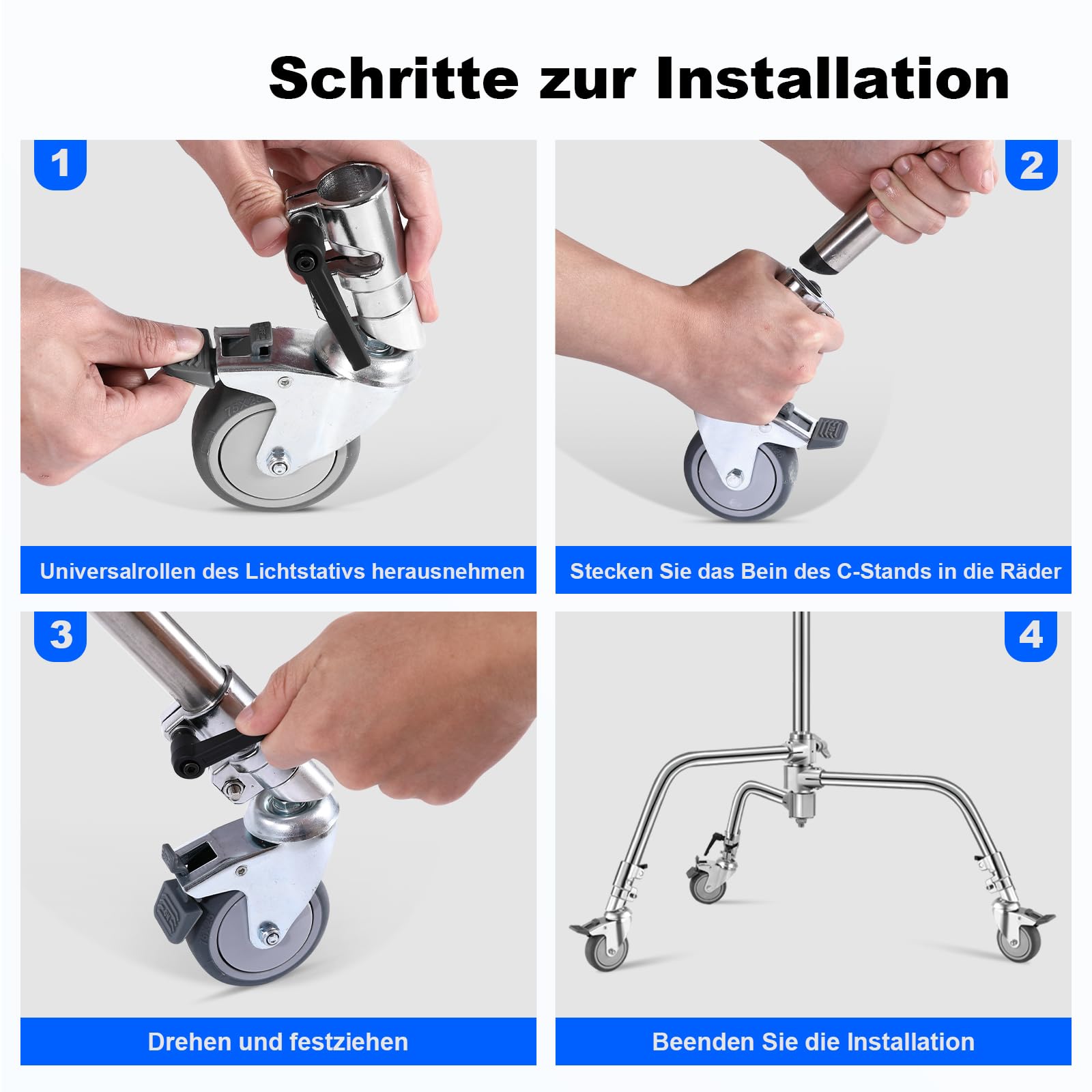 Soonpho C Stand Rotelle Girevole per Cavalletto Stand-C,Set di Ruota Professionale in Metallo Resistente con Base in Gomma,interamente in metallo Compatibile con Supporto Stand-C da 25mm in Diametro