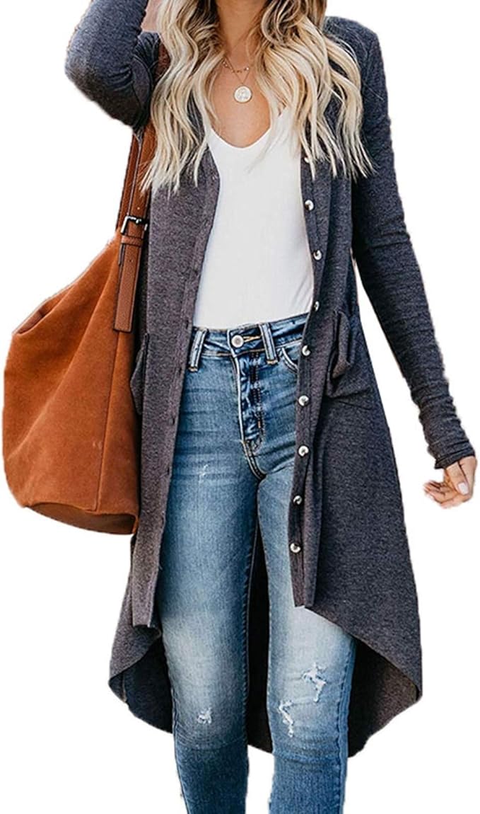 Amazon ロングカーディガン レディース ニットコート 長い着丈 ニット カーディガン レディーズ アウター 羽織り ロング 長袖 厚手 大人 春 秋 冬 袖ロールアップ ニットカーディガン シンプル オフィス 普段着 薄手 体型カバー カーディガン ボレロ 通販