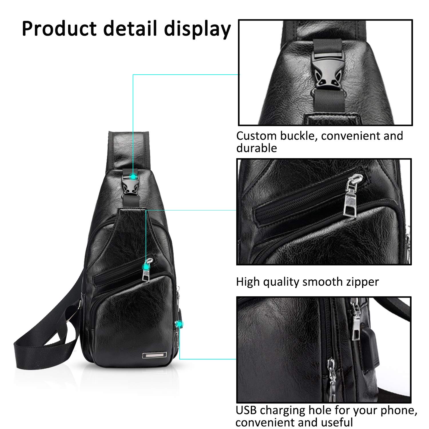 FANDARE New Zaino Monospalla Uomo Borsello da Uomo con USB Borsa a Tracolla Borsa Sportiva Sling Bag Affari Ciclismo Viaggio Grande Capacità Impermeabile PU