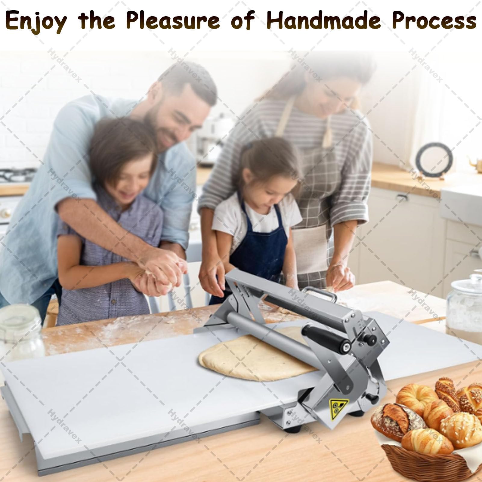 Gewerbliche Teigausroll- und Gebäckwalzenmaschine, manuelle Teigausrollmaschine mit Einstellbarer Dicke, kompakte Teigausrollmaschine für Croissants, Kuchen, Blätterteig