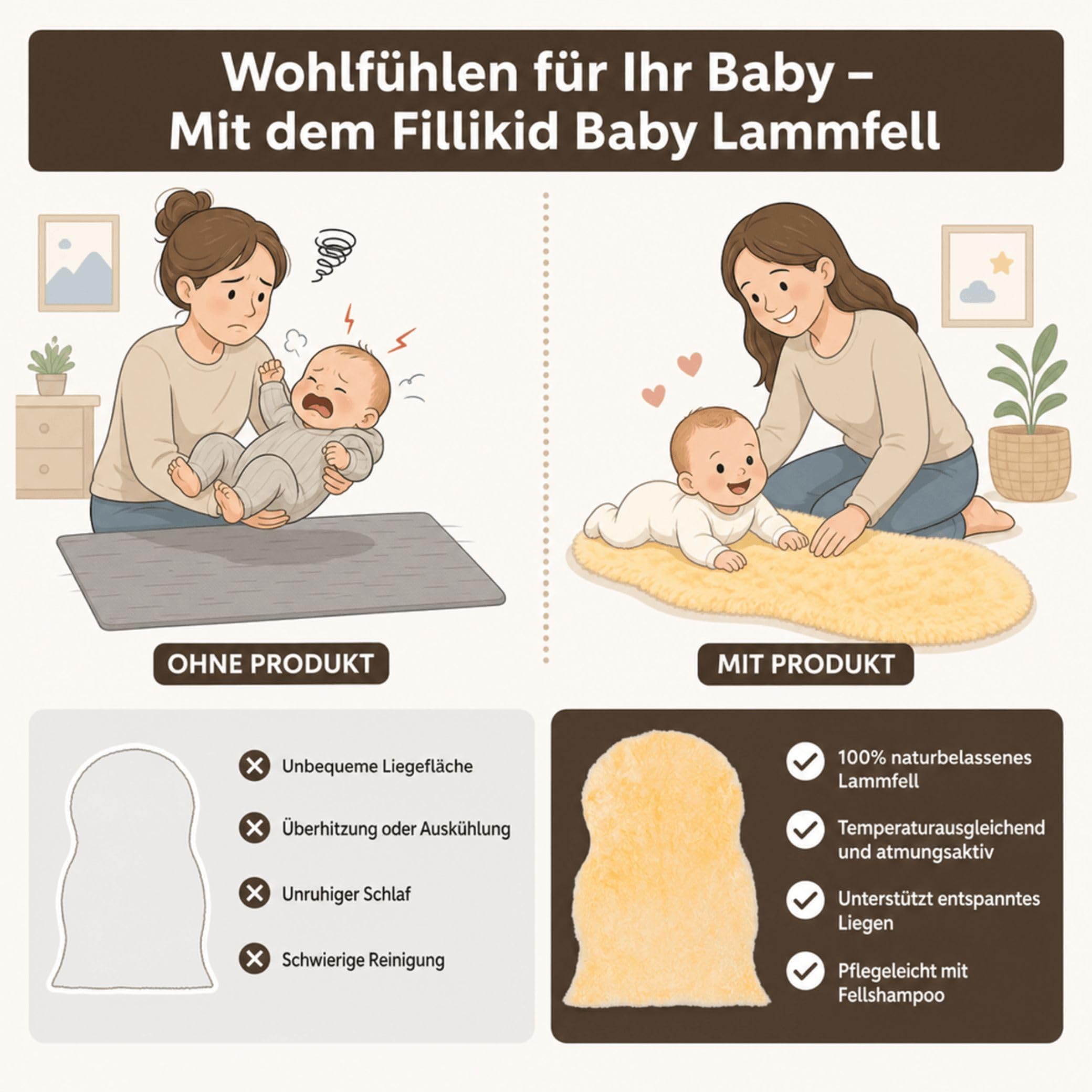 Fillikid Lammfell echt Natur Kinderwagendecke Krabbeldecke Spieldecke Baby Lammfell medizinisch gegerbt weich hautfreundlich Sitzauflage