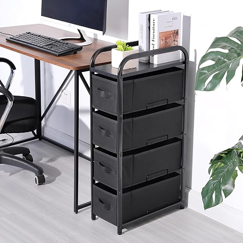 Miniatura 5 de MAX Houser 4 Drawer Narrow Dresser Fabric Storage Tower Vertical Slim Storage Chest Organizer Nightstand Side/End Table Small Standing Organizer