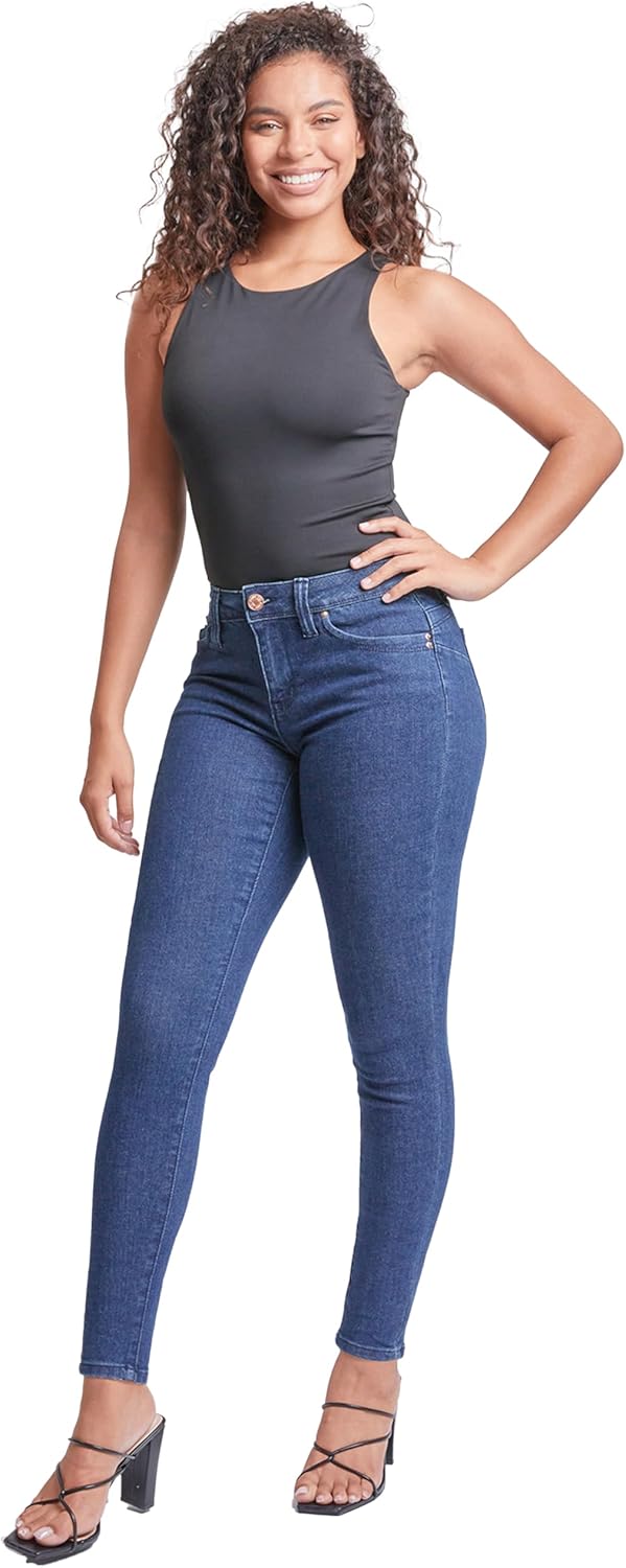 YMI Womens Women’s Sustainable Wannabettabutt Mid Rise Skinny Jeans - Image 4