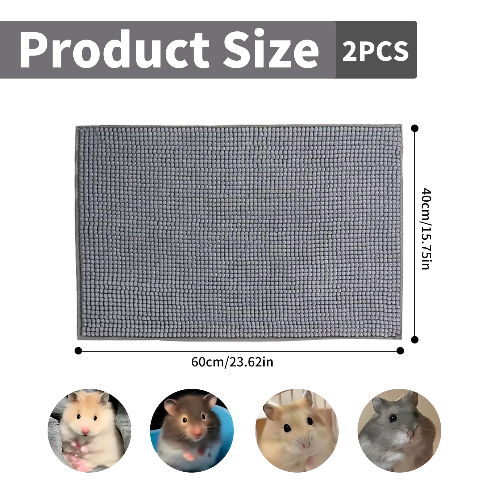 Guinea Pig Cage Liner: 2 Pièces 60x40cm Tapis de Cage pour Cochon d'Inde Imperméable Lavable Réutilisable Absorbant Antidérapant Convient aux Cochons d'Inde, Lapins, Hamsters Gris