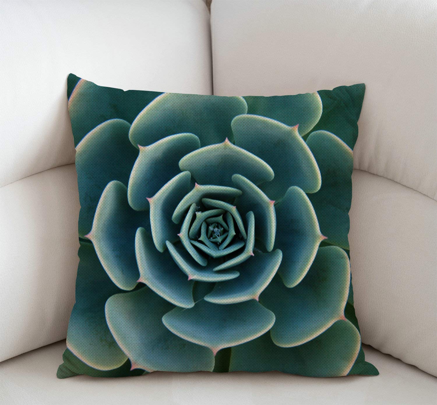 Funda de cojín de lino de algodón con plantas suculentas de aloe verde, decoración para el hogar, oficina, para sofá, sala de estar, cuadrada, 18 x 18 pulgadas 2