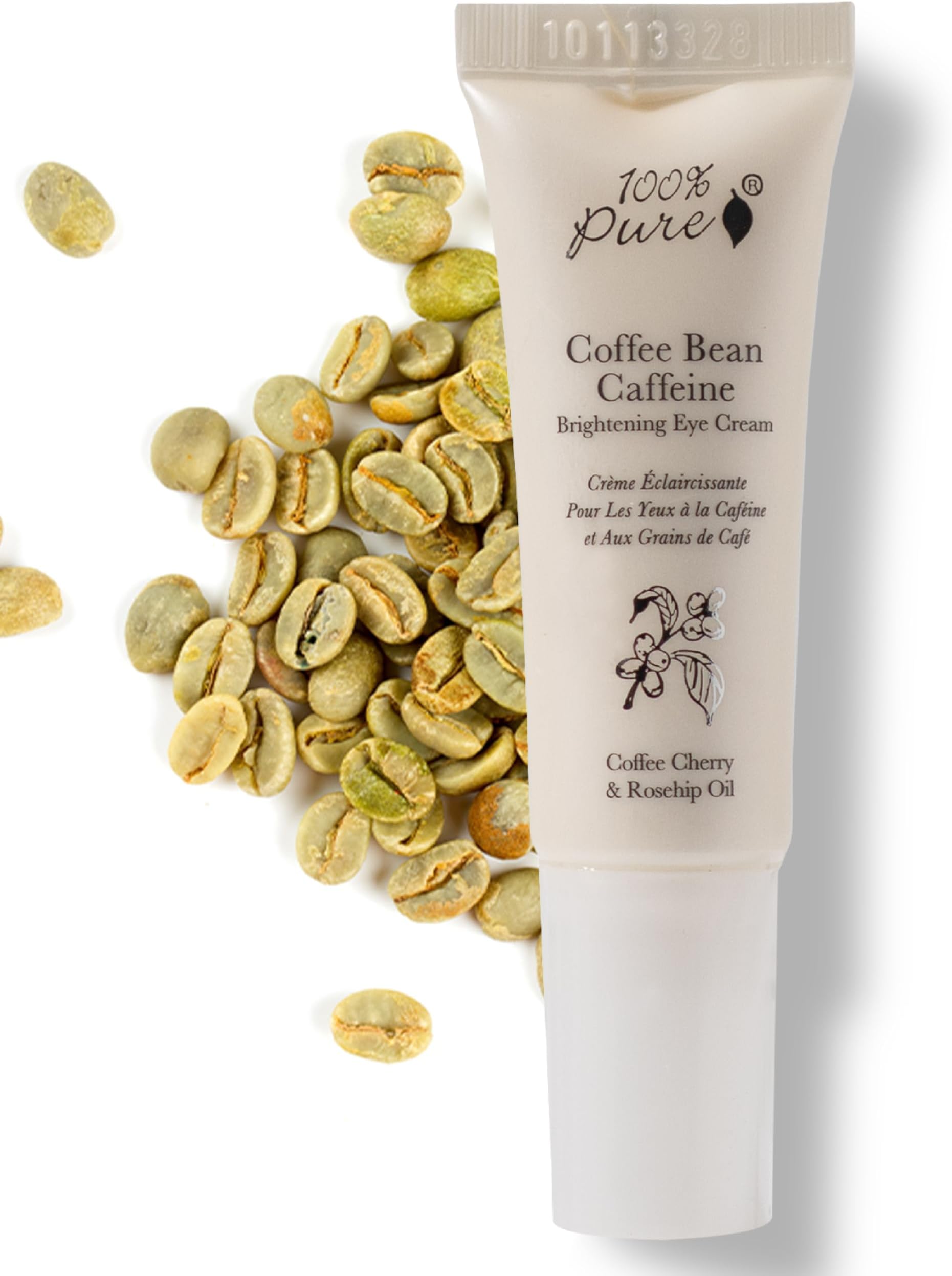 100% PURE Coffee Bean Caffeine Eye Cream Refresh & Hydrate Under Eye Treatment Reduce Puffiness, Dark Circles, Wrinkles with Green Tea, Rose Hip, Vitamin E - Youthful Vibrant Eyes - Vegan - 0.3 oz